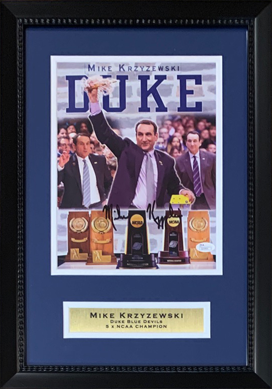 Mike Krzyzewski Autographed Duke Blue Devils Coach K Signed Basketball 8x10 Framed Photo JSA COA 6 Mike Krzyzewski Autographed Duke Blue Devils Coach K Signed Basketball 8x10 Framed Photo JSA COA 6