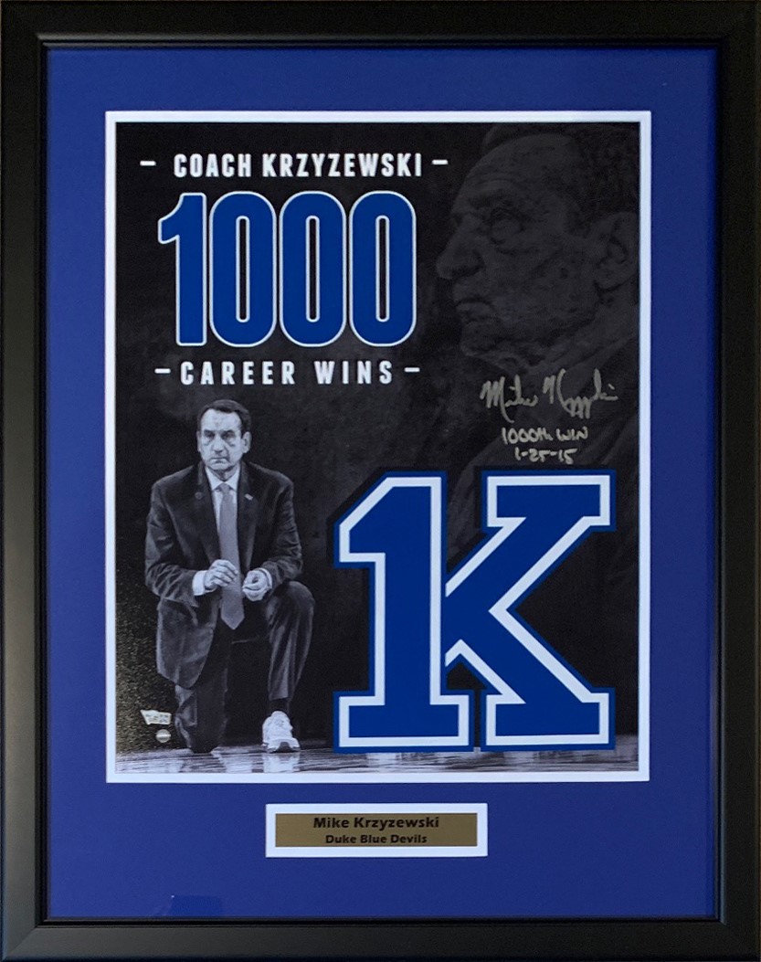 Mike Krzyzewski Coach K Autographed Duke 1000 Win Signed Basketball Framed 16x20 Photo Fanatics Authentic COA Mike Krzyzewski Coach K Autographed Duke 1000 Win Signed Basketball Framed 16x20 Photo Fanatics Authentic COA