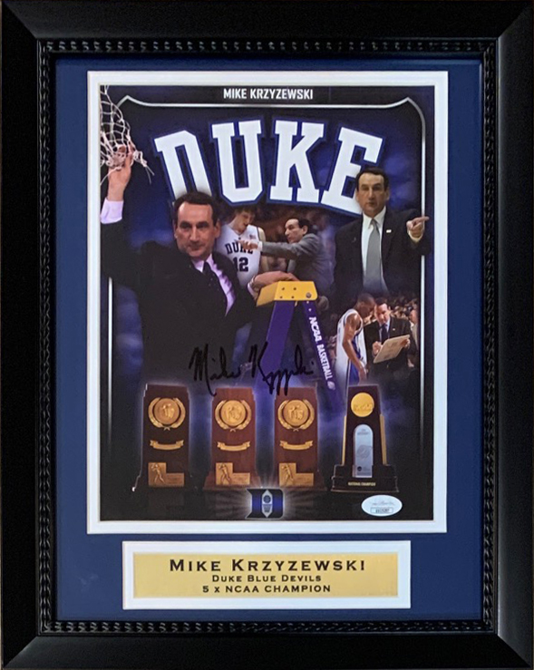 Mike Krzyzewski Autographed Duke Blue Devils Coach K Signed Basketball 8x10 Framed Photo JSA COA 5 Mike Krzyzewski Autographed Duke Blue Devils Coach K Signed Basketball 8x10 Framed Photo JSA COA 5