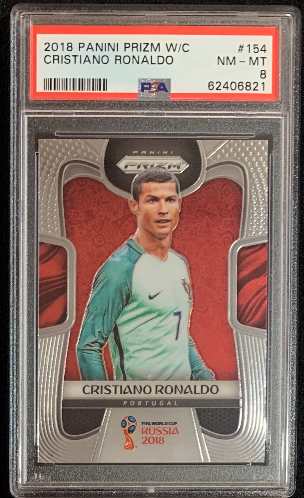 Cristiano Ronaldo 2018 Panini Prizm World Cup Soccer Card #154 Graded PSA 8 Cristiano Ronaldo 2018 Panini Prizm World Cup Soccer Card #154 Graded PSA 8