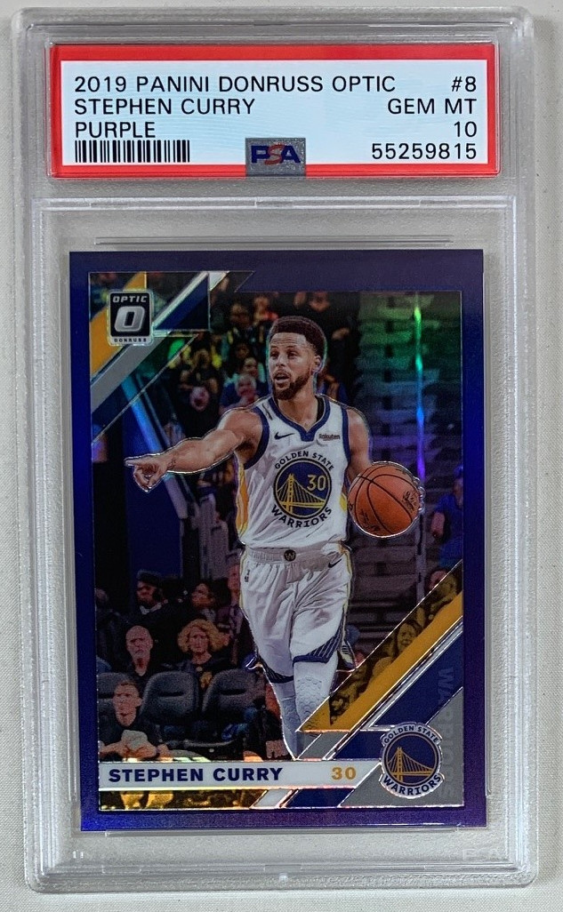 Stephen Curry 2019 Panini Donruss Optic Purple Prizm Basketball Card #8 Graded PSA 10