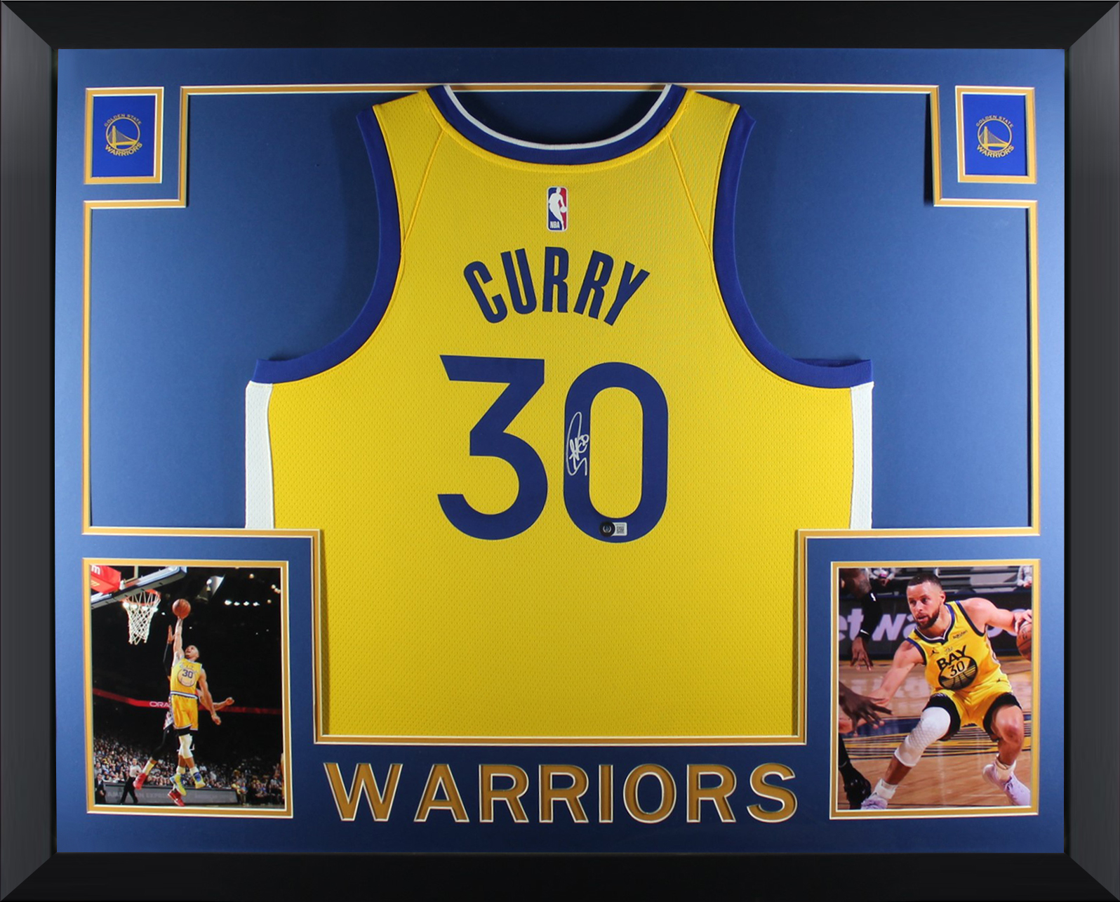 Stephen Curry Autographed Golden State Warriors Signed Nike Swingman Yellow THE BAY Framed Jersey Beckett COA