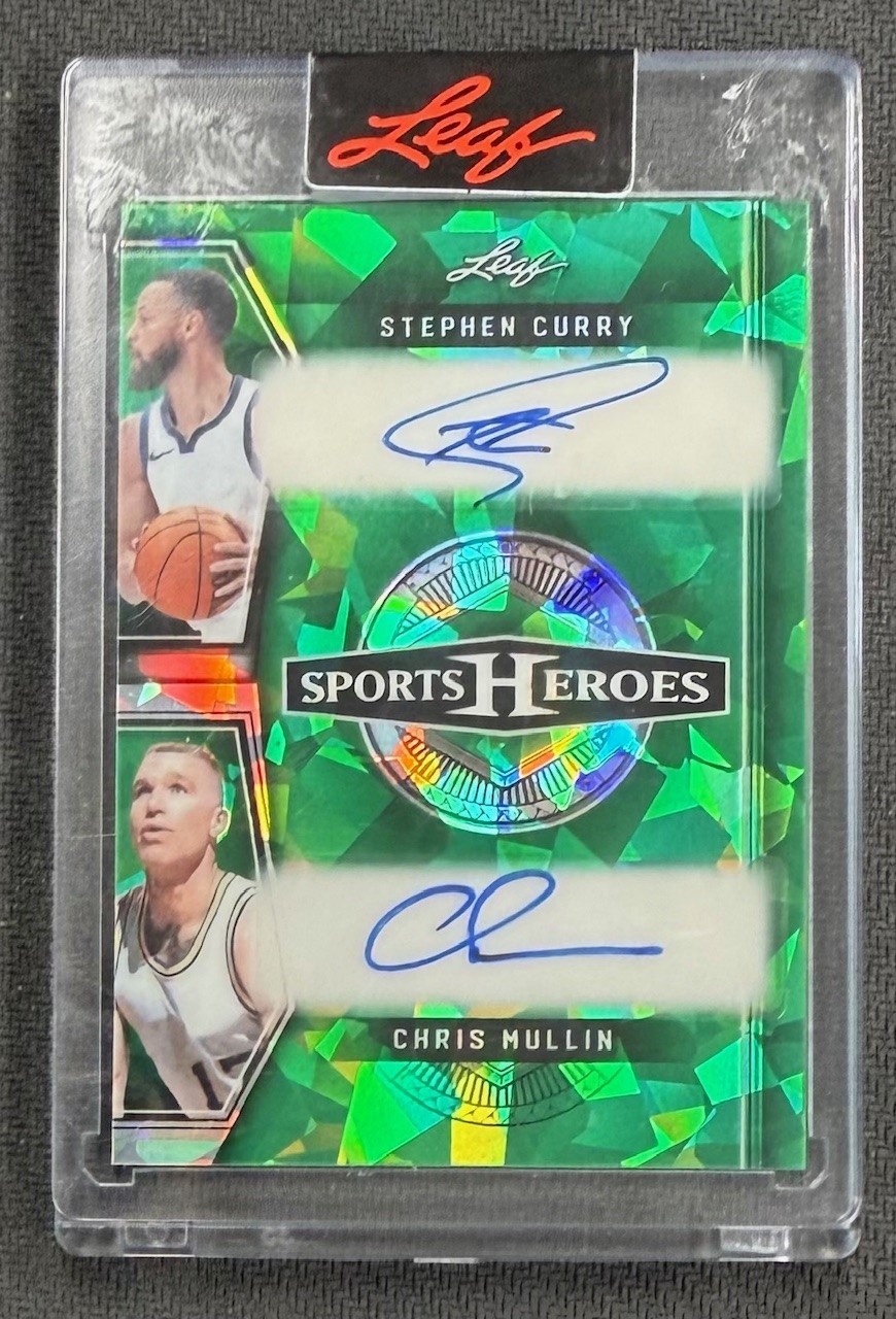 Stephen Curry Chris Mullin 2025 Leaf Sports Heroes Green Ice Signed Basketball Card #H2-18 Auto 1/7