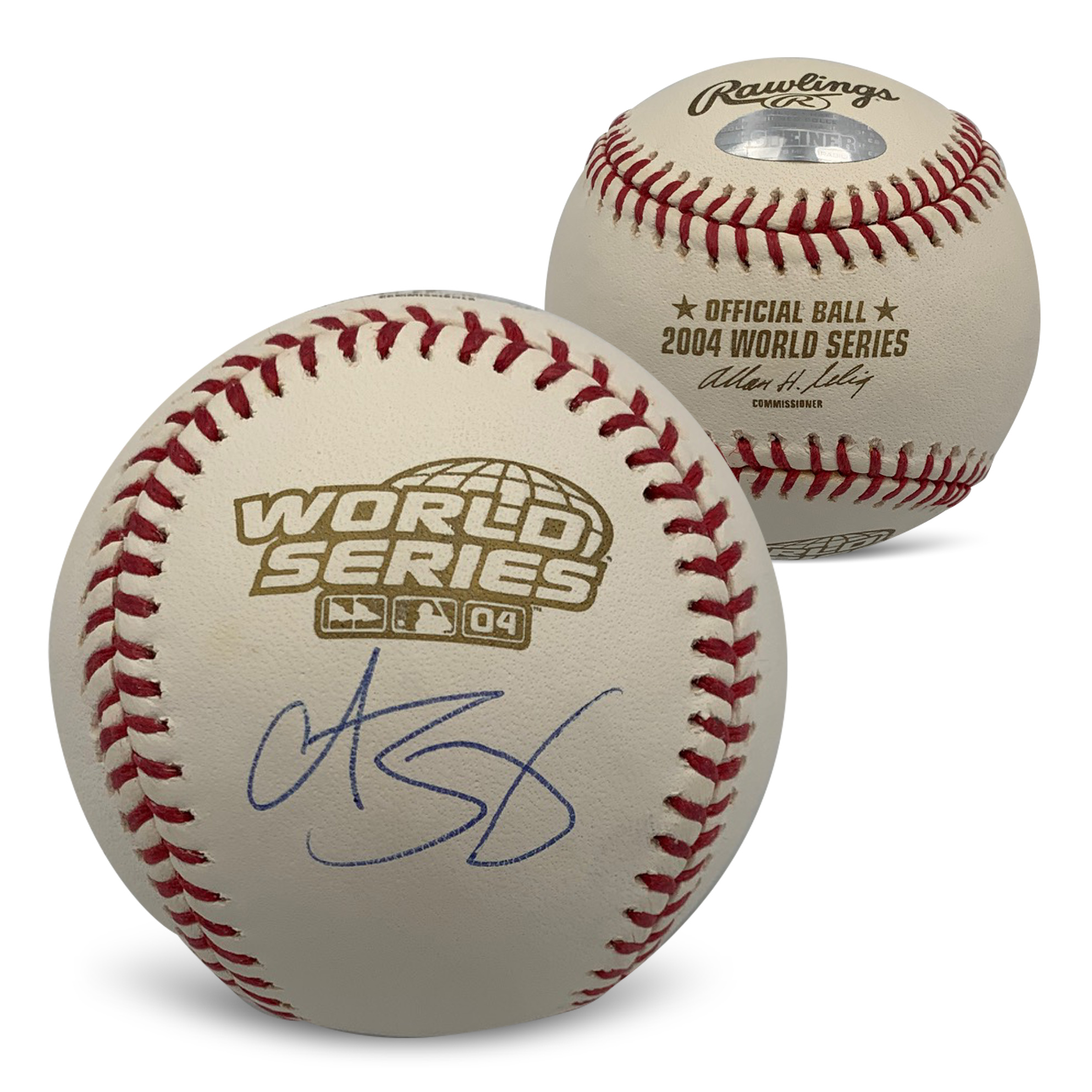 Curt Schilling Autographed 2004 World Series Signed Baseball Steiner Sports COA With UV Display Case