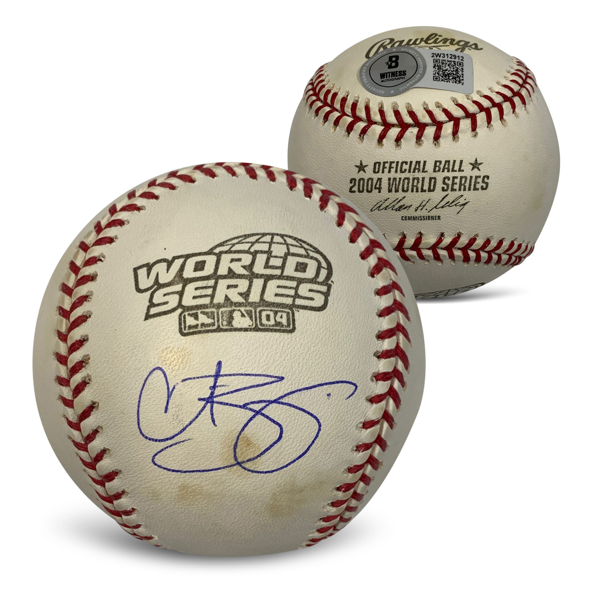Curt Schilling Autographed 2004 World Series Signed Baseball Beckett COA With UV Display Case A