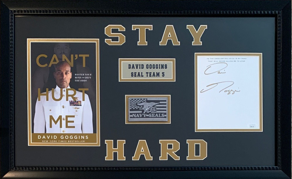 David Goggins Autographed Can't Hurt Me Navy Seal Signed Book Framed 16x26 Display JSA COA David Goggins Autographed Can't Hurt Me Navy Seal Signed Book Framed 16x26 Display JSA COA