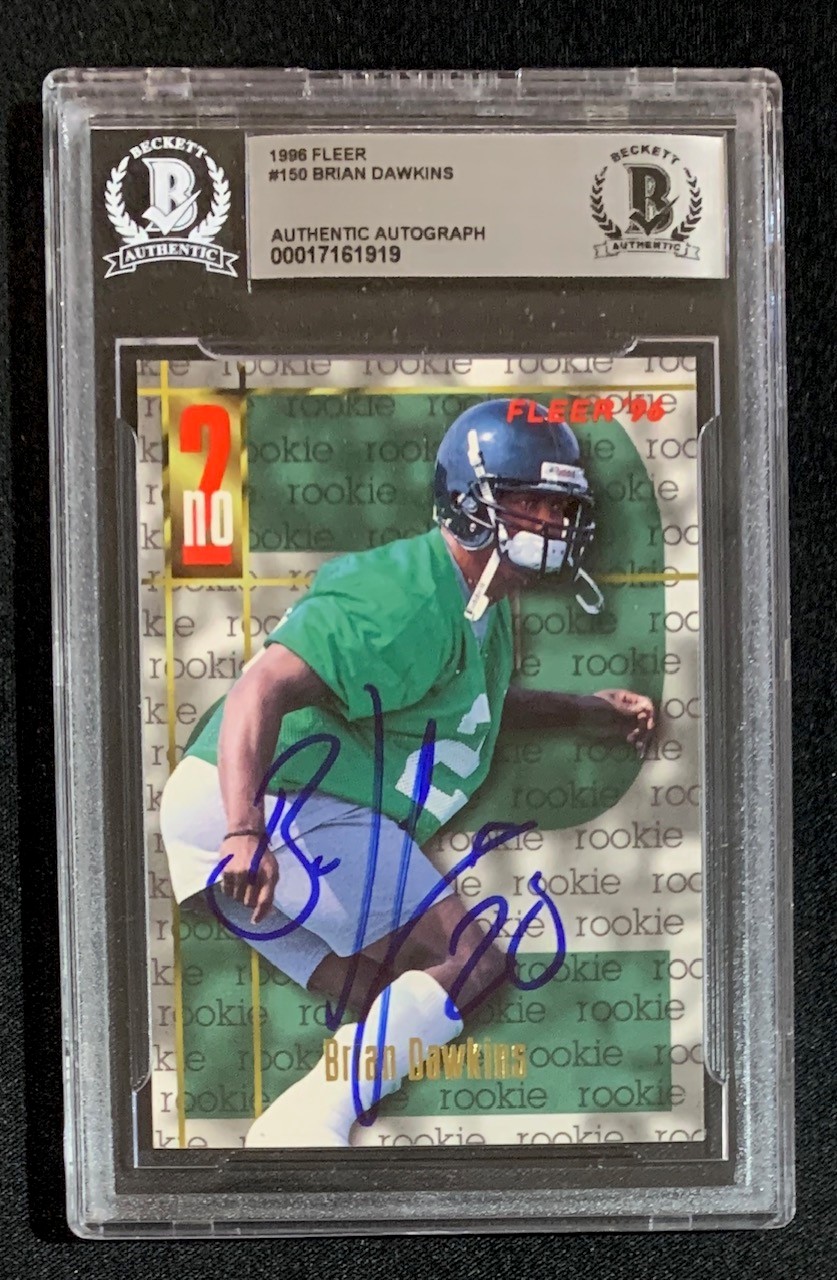 Brian Dawkins 1996 Fleer Signed Football Rookie Card #150 Auto Beckett