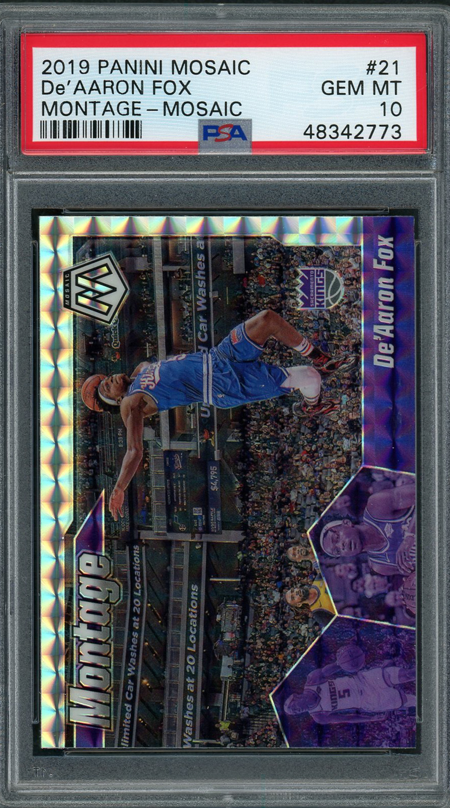 De'Aaron Fox 2019 Panini Mosaic Montage Basketball Silver Prizm Card #21 Graded PSA 10 GEM MINT