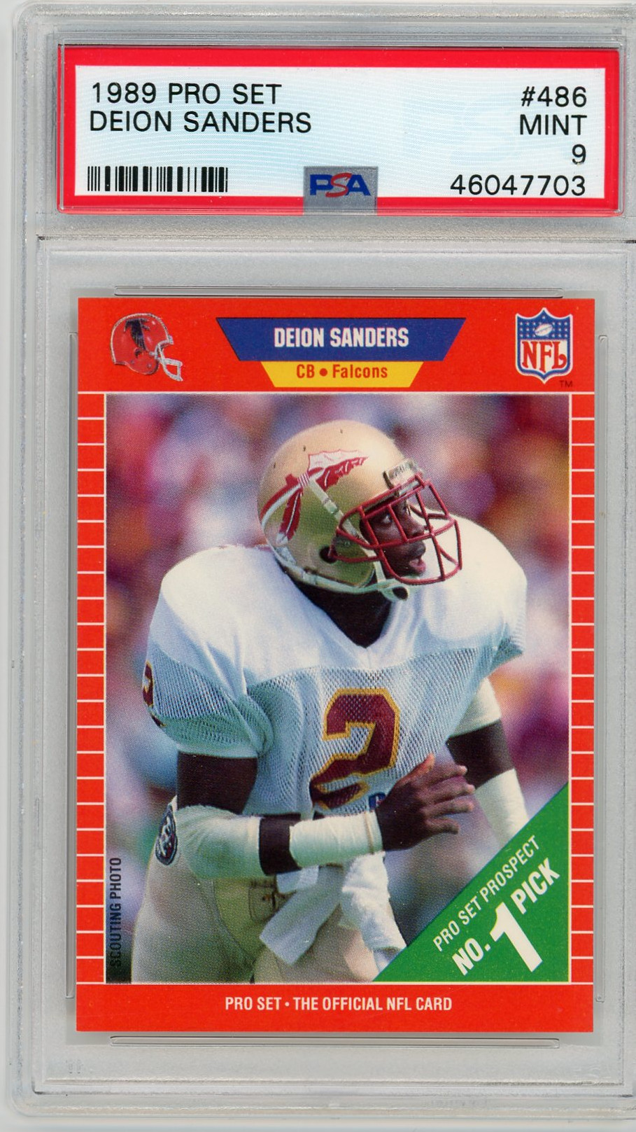 Deion Sanders Florida State Seminoles 1989 Pro Set Football Rookie Card RC #486 Graded PSA 9 MINT