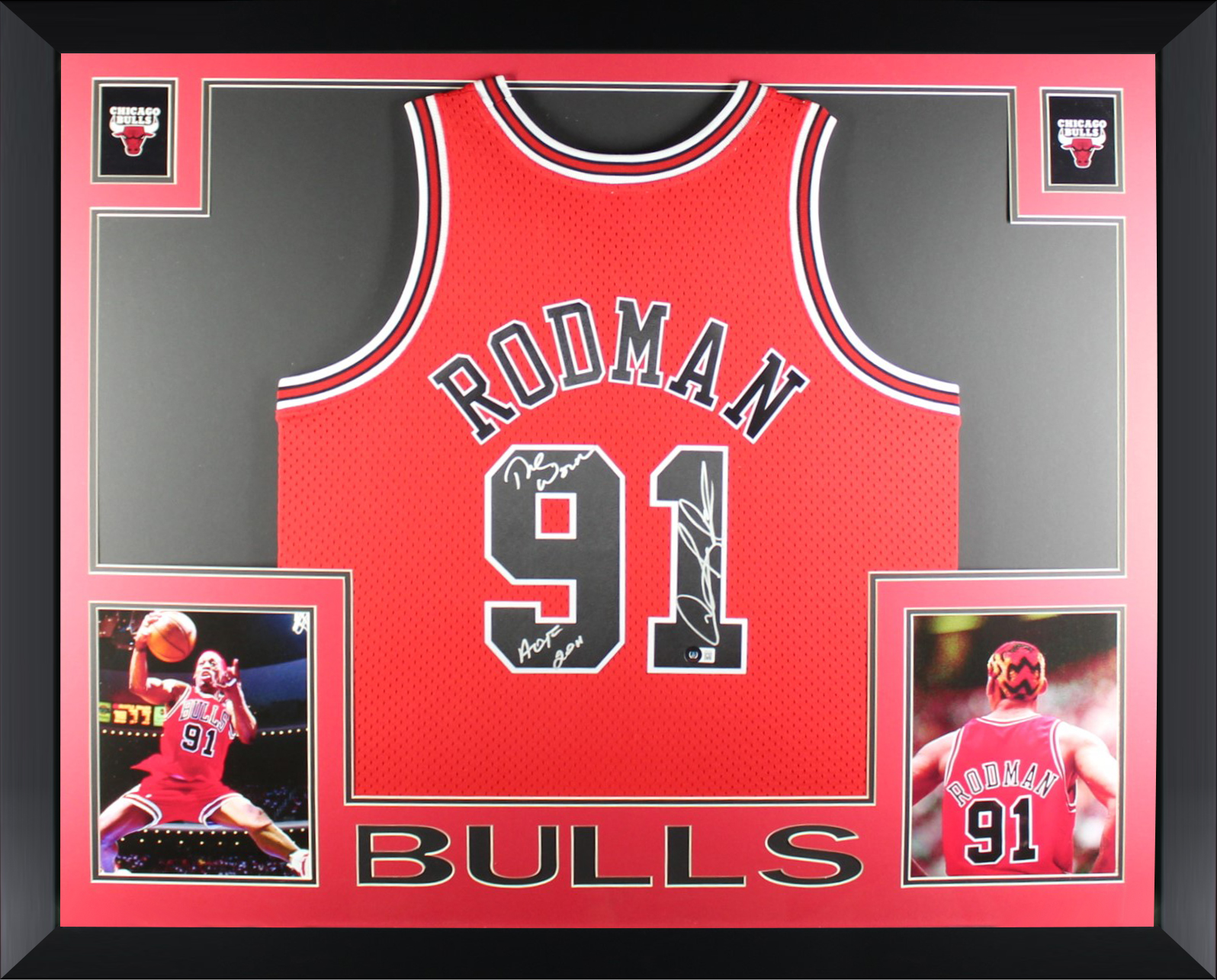 Dennis Rodman Autographed Chicago Bulls Signed Mitchell & Ness Swingman Framed Jersey WORM HOF 2011 Beckett COA