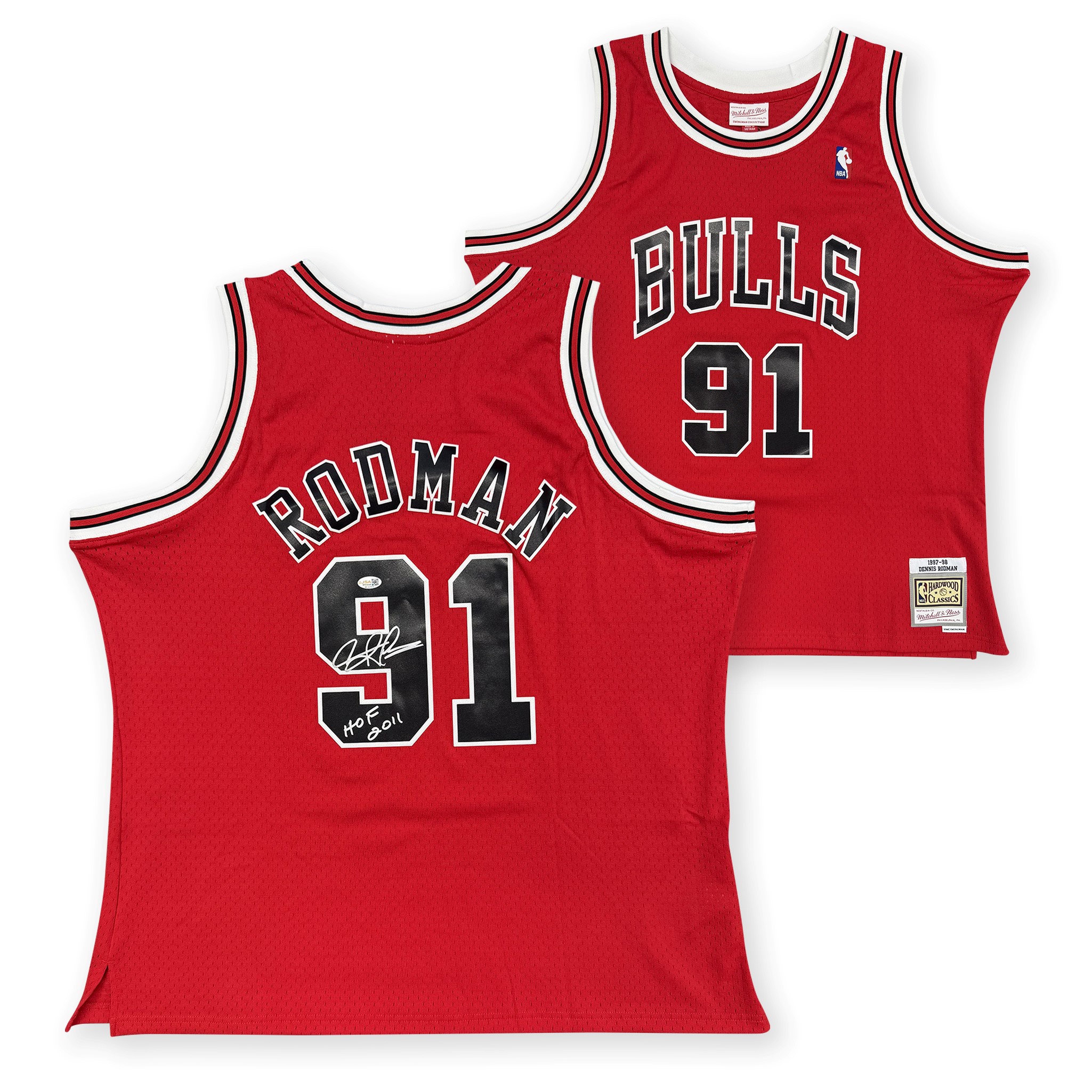 Dennis Rodman Autographed Chicago Bulls Mitchell & Ness Signed Swingman Basketball Jersey HOF Hall of Fame 2011 JSA Witness Authentication