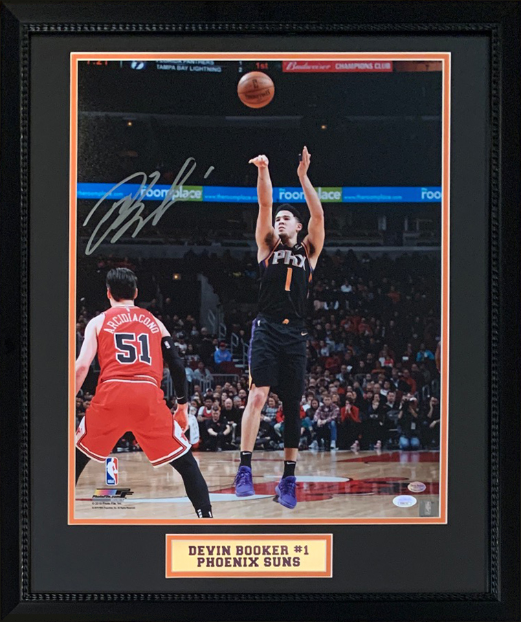 Devin Booker Autographed Phoenix Signed 16x20 Framed Photo Black Jersey JSA COA