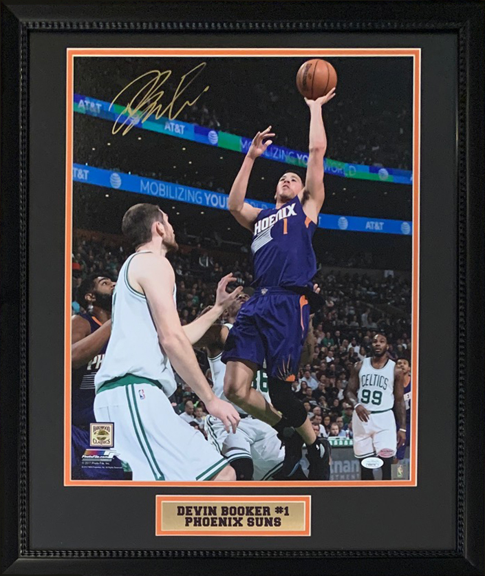 Devin Booker Autographed Phoenix Signed 16x20 Framed Photo Purple Jersey JSA COA