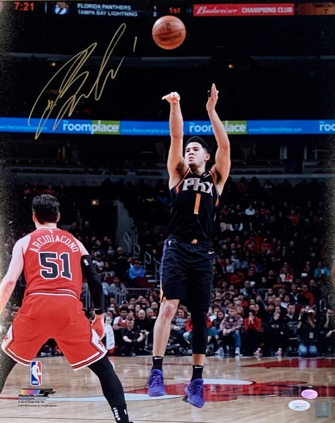 Devin Booker Autographed Phoenix Signed Basketball 16x20 Photo Black Jersey JSA Devin Booker Autographed Phoenix Signed Basketball 16x20 Photo Black Jersey JSA