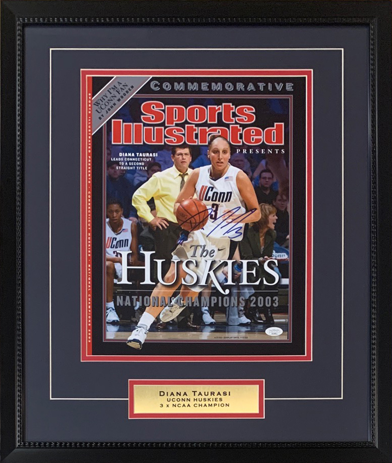 Diana Taurasi Autographed UCONN Connecticut Huskies Signed Basketball 12x16 Framed Photo JSA COA