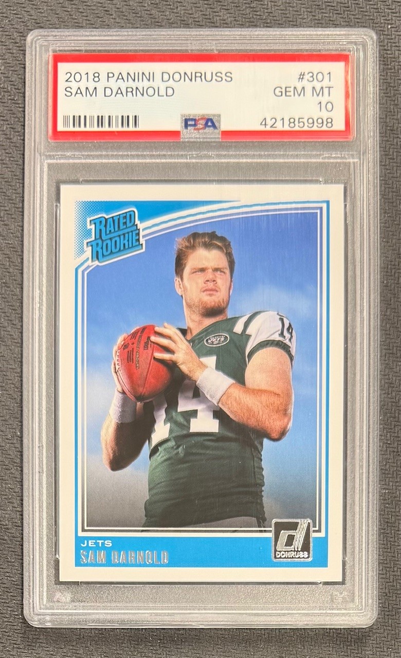 Sam Darnold 2018 Panini Donruss Football Rated Rookie Card #301 Graded PSA 10 Cert #42185998
