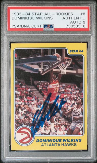 Dominique Wilikns 1983-84 Star All-Rookies Signed Basketball Card #8 Auto Graded PSA 9