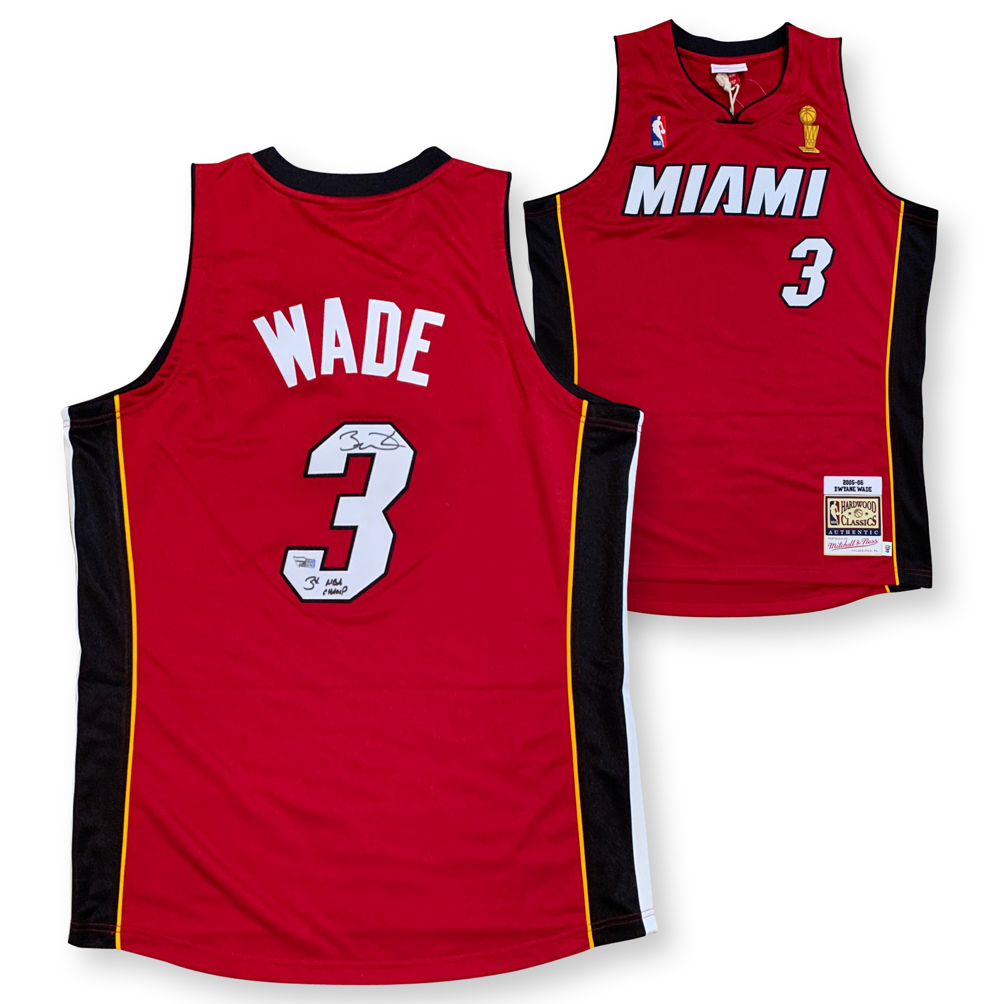 Dwyane Wade Autographed Miami Signed Authentic Mitchell & Ness Basketball Jersey 3 x CHAMP Fanatics COA