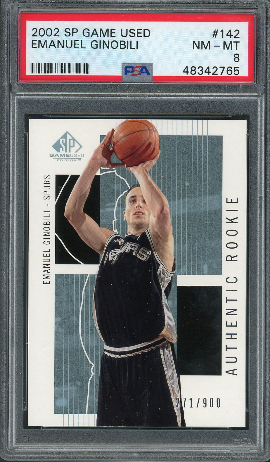 Manu Ginobili 2002 SP Game Used Upper Deck Basketball Rookie Card RC #142 Graded PSA 8 271/900