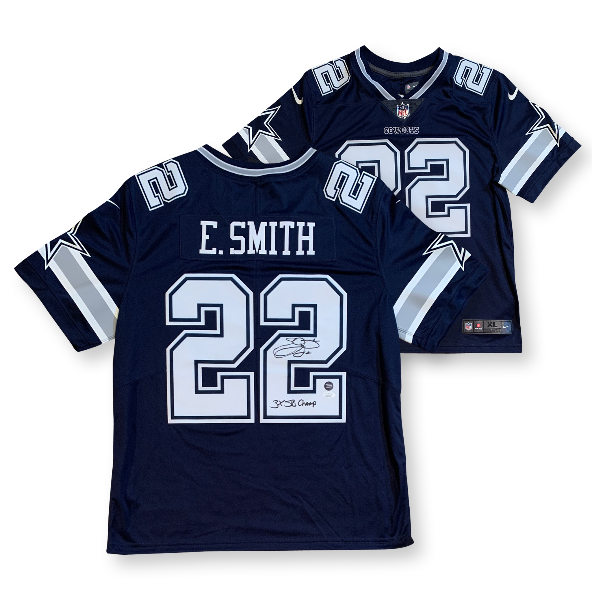 Emmitt Smith Autographed Dallas Signed Nike Football Jersey 3 x SB CHAMP JSA COA