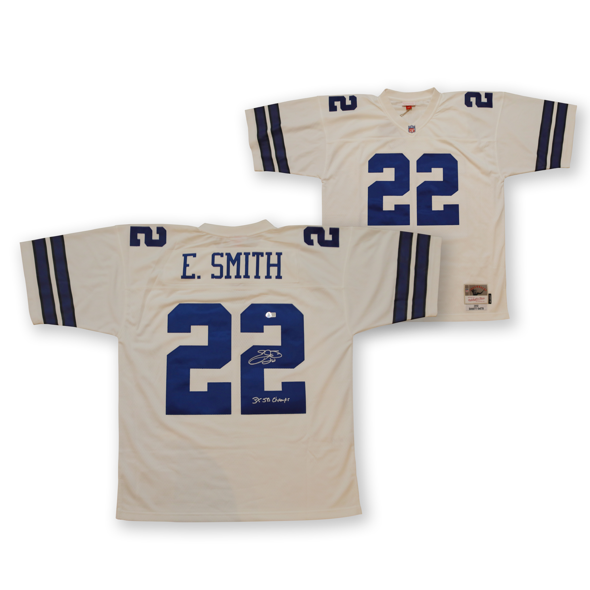 Emmitt Smith Autographed Dallas Cowboys Signed Mitchell & Ness Football Jersey 3 x SB CHAMP Beckett COA White