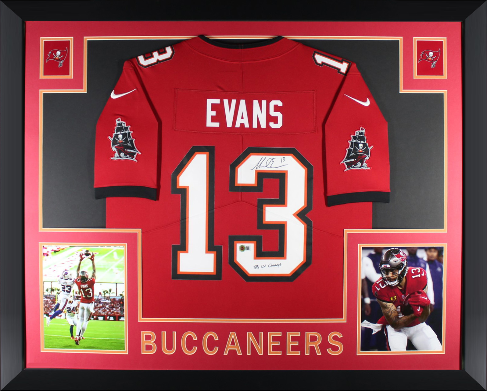 Mike Evans Autographed Tampa Bay Buccaneers Signed Nike Limited Super Bowl LV Champs Football Framed Jersey Beckett COA Mike Evans Autographed Tampa Bay Buccaneers Signed Nike Limited Super Bowl LV Champs Football Framed Jersey Beckett COA
