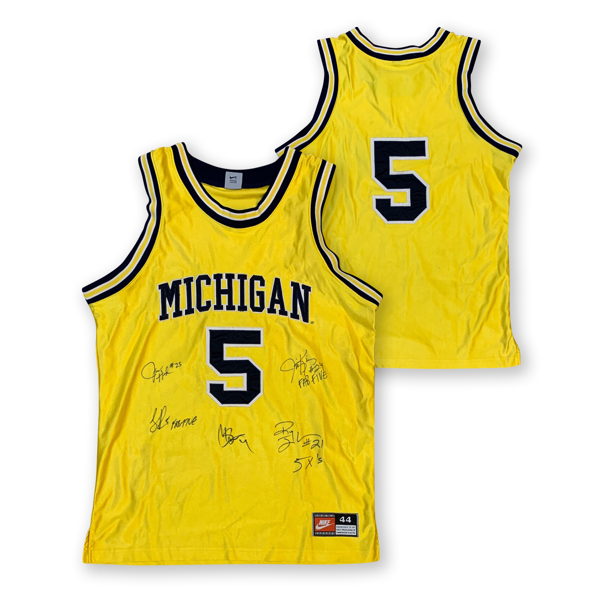 Fab 5 Michigan Wolverines Autographed Nike Signed Basketball Jersey By All Five JSA COA Chris Webber Jalen Rose Juwan Howard Ray Jackson Jimmy King