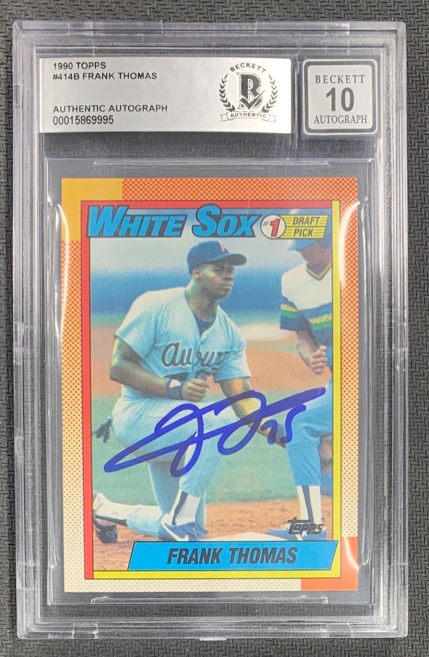Frank Thomas 1990 Topps Signed Baseball Rookie Card #414B Auto Graded Beckett 10