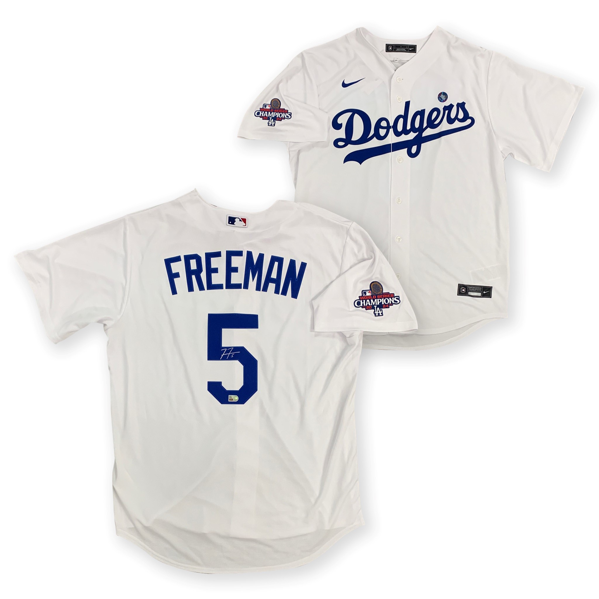 Freddie Freeman Autographed Los Angeles Dodgers 2024 World Series Signed Nike Replica White Baseball Jersey MLB Hologram COA