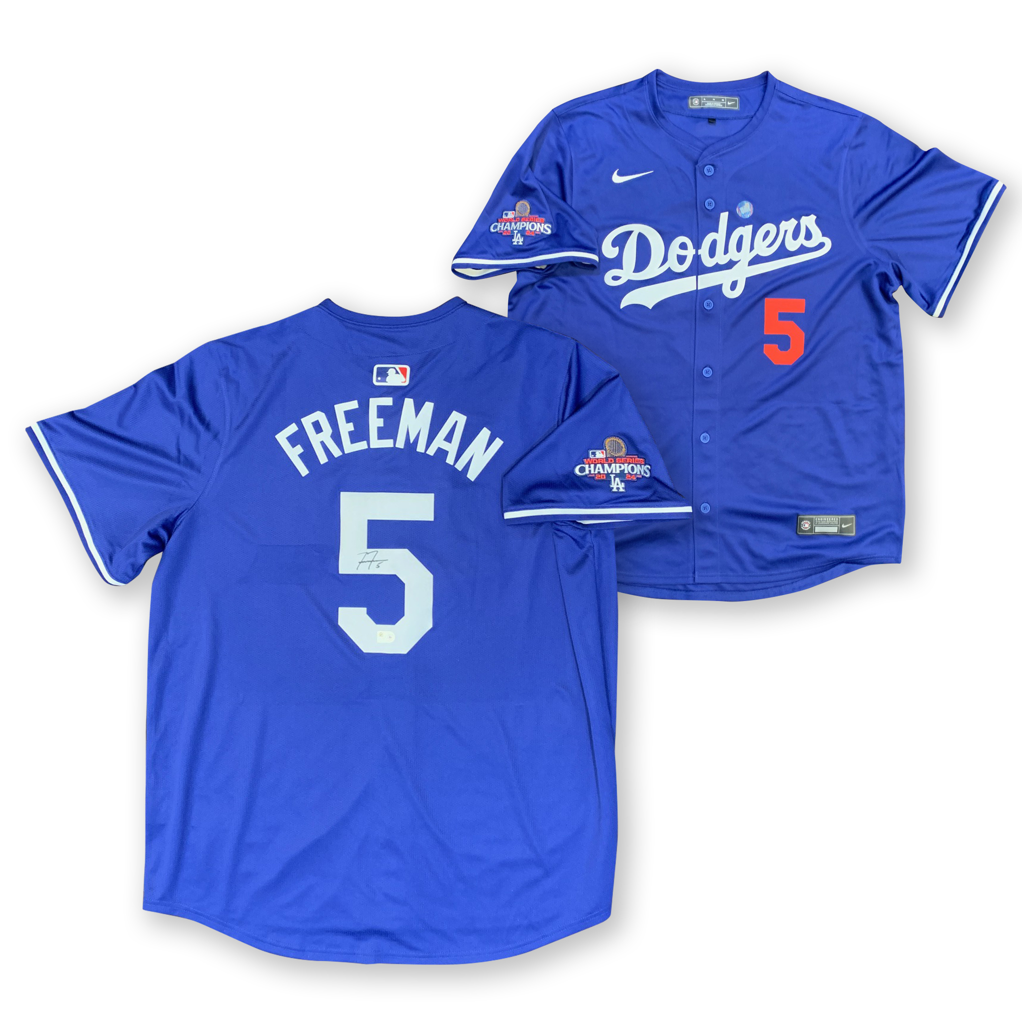 Freddie Freeman Autographed Los Angeles Dodgers 2024 World Series Signed Nike Replica Blue Baseball Jersey MLB Hologram COA