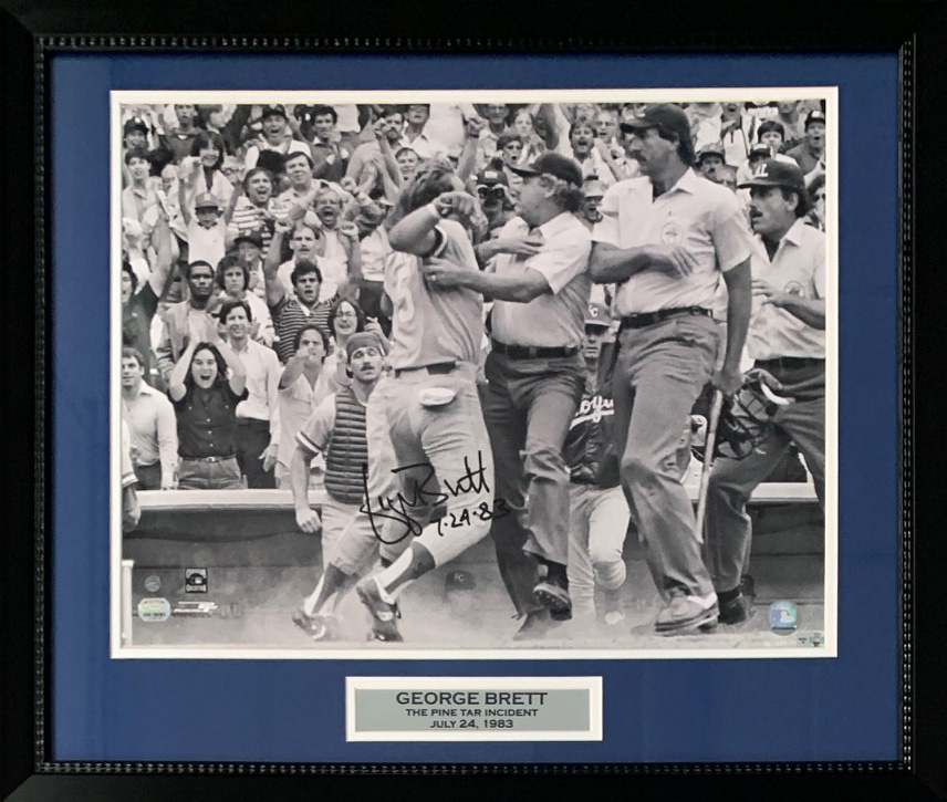 George Brett Autographed Kansas City Royals Signed Baseball Pine Tar Incident 16x20 Framed Photo MLB Authentication COA