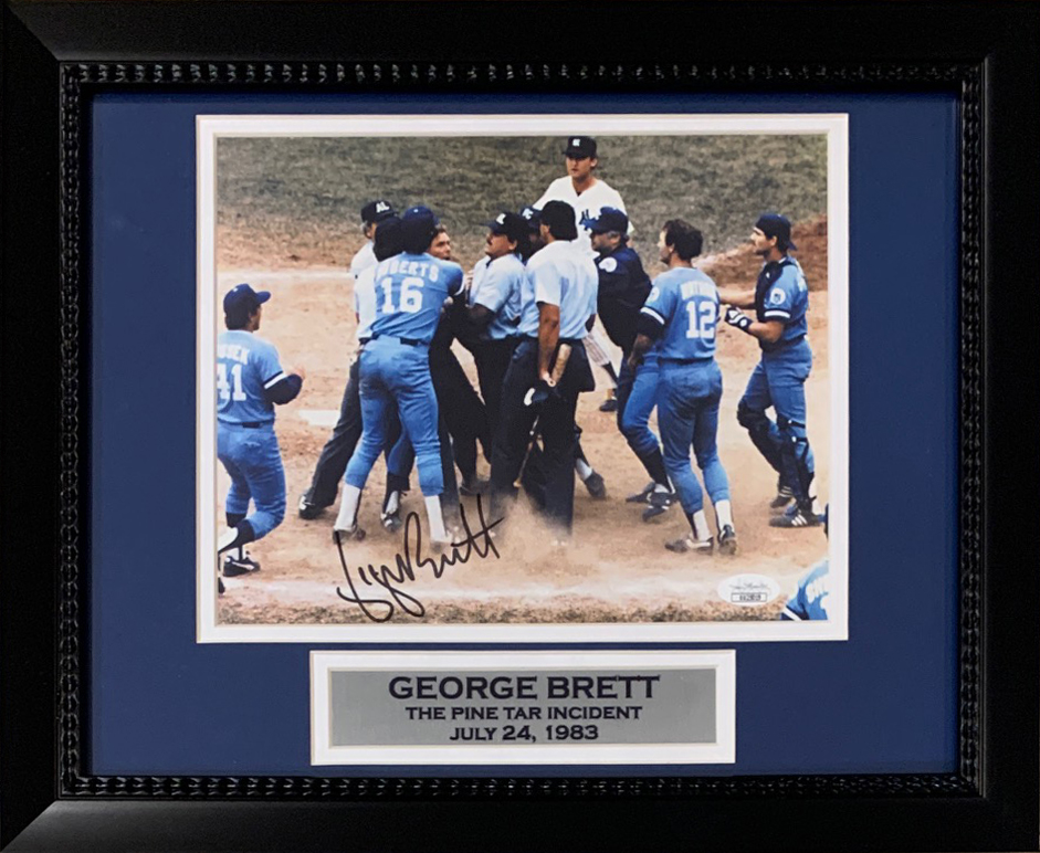 George Brett Autographed Kansas City Royals Signed Pine Tar Baseball 8x10 Framed Photo JSA COA