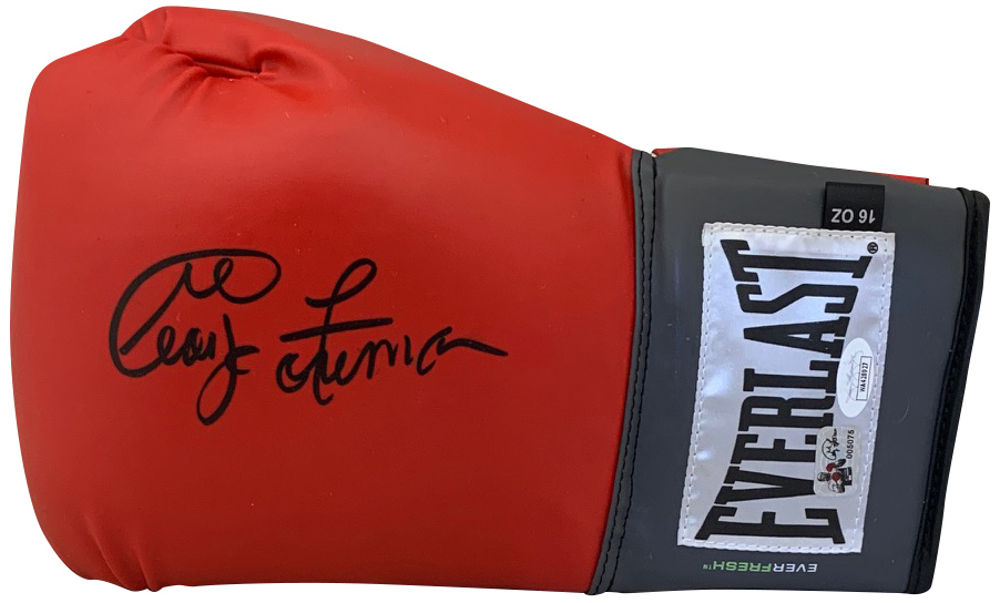 George Foreman Autographed Everlast 16oz Signed Red Boxing Glove JSA COA Left