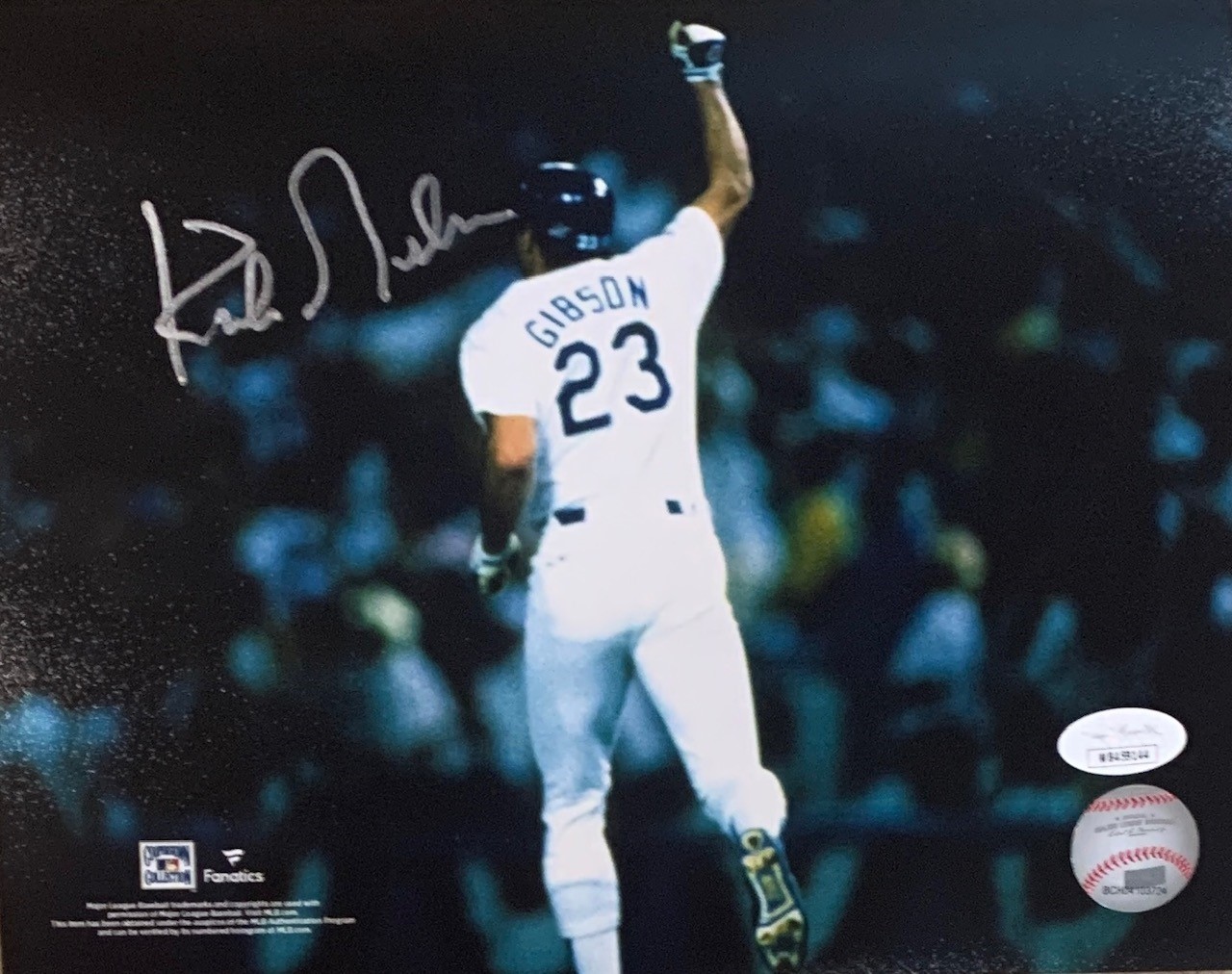 Kirk Gibson Autographed Los Angeles Dodgers 1988 World Series Game 1 Home Run Signed Baseball 8x10 Photo JSA COA