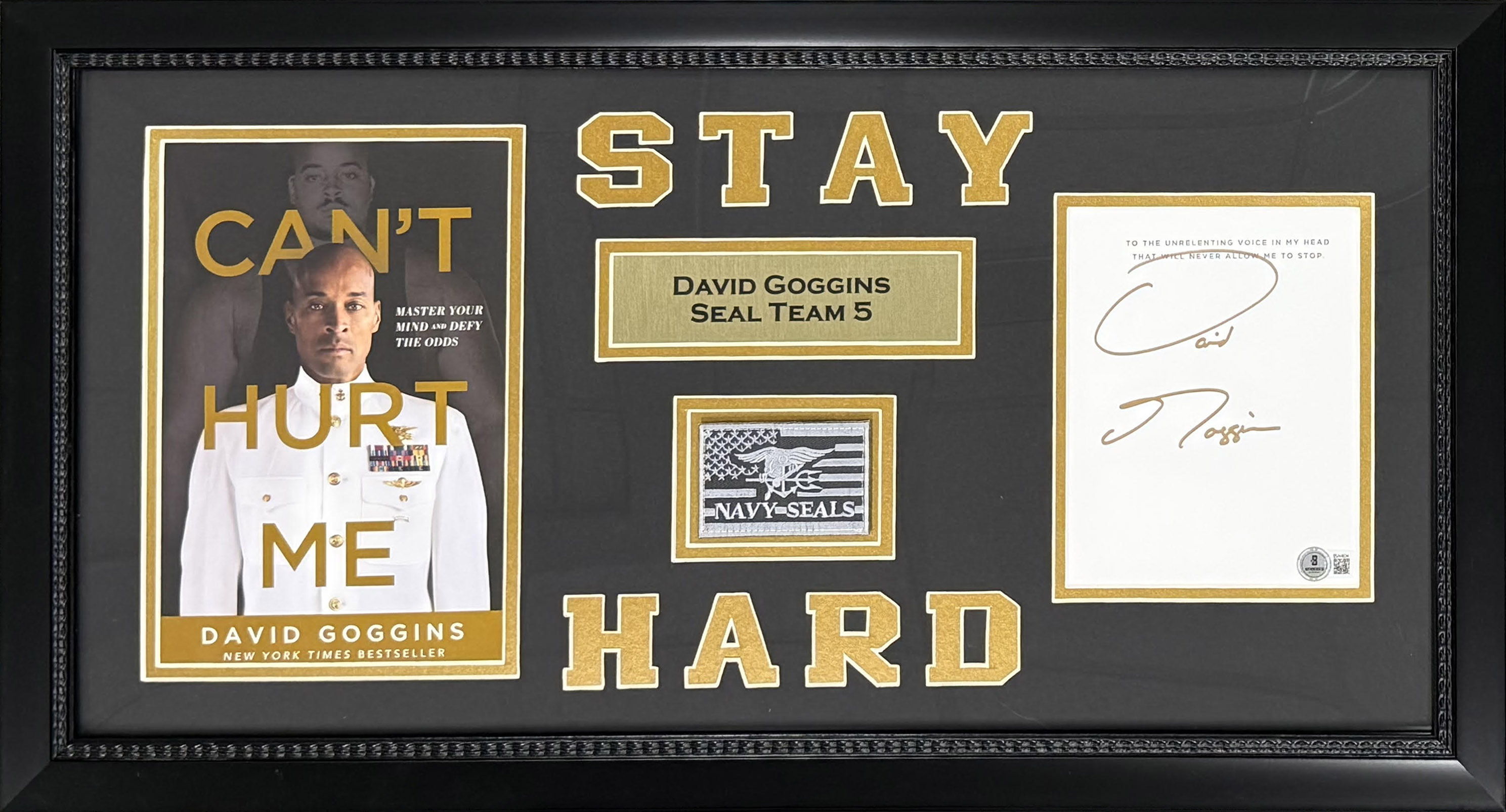 David Goggins Autographed Can't Hurt Me Navy Seal Signed Book Framed 16x26 Display Beckett Authenticated COA