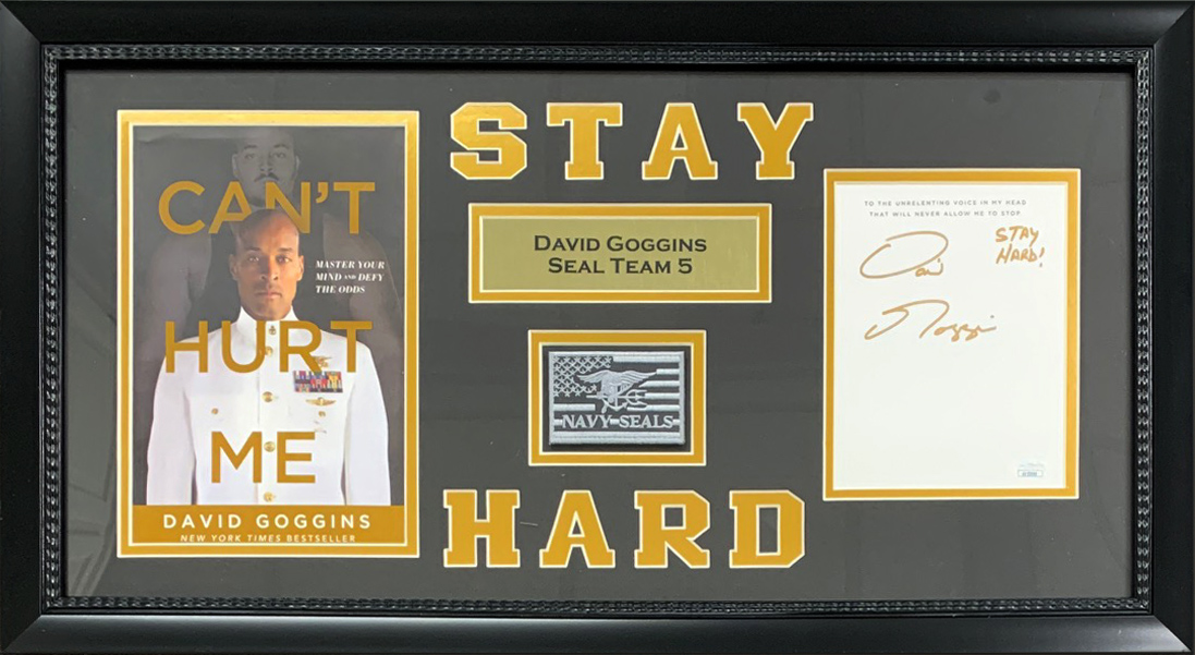 David Goggins Autographed Can't Hurt Me Navy Seal Signed Book Framed 16x26 Display JSA COA B