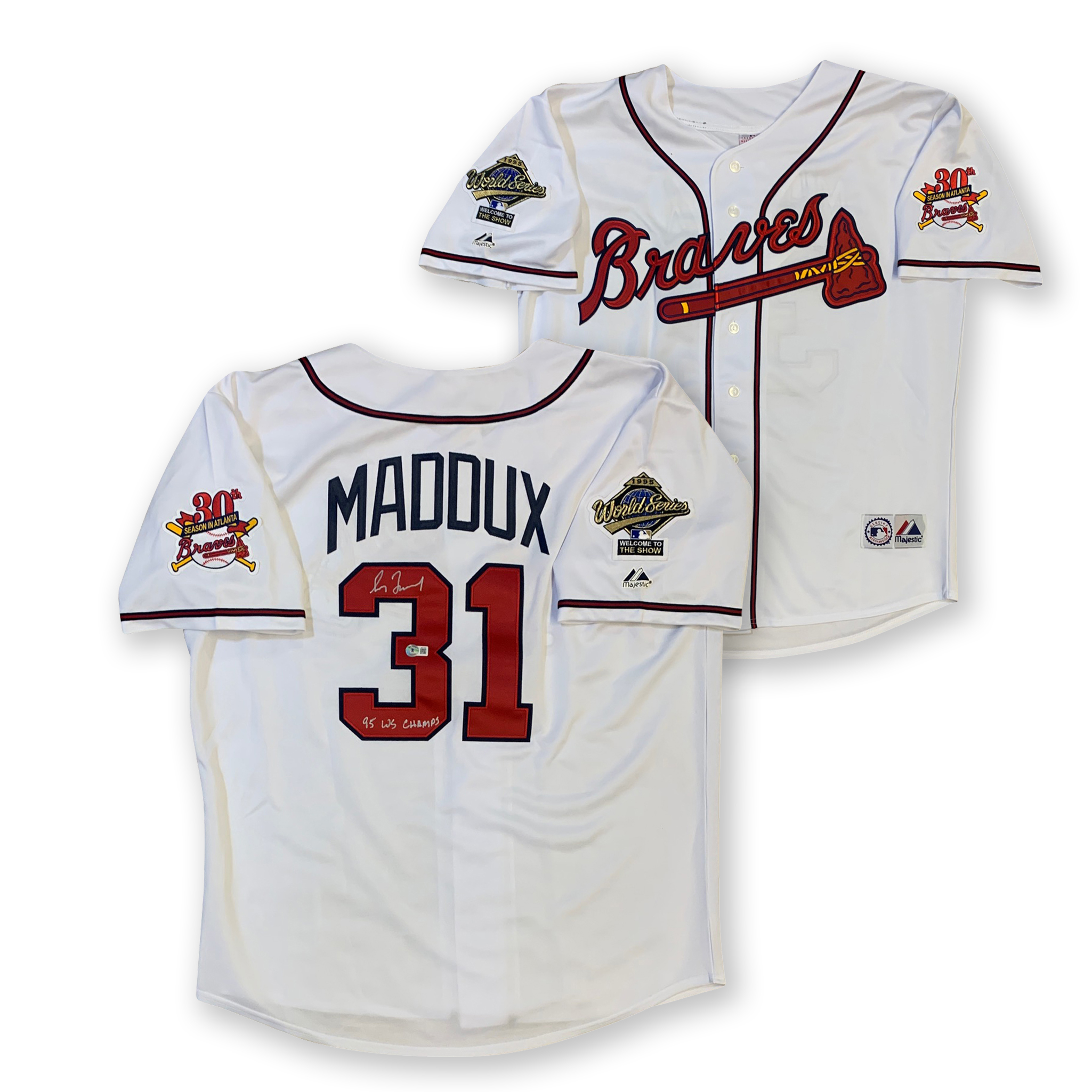 Greg Maddux Autographed Atlanta Braves 1995 World Series Signed Majestic Baseball Jersey Beckett COA