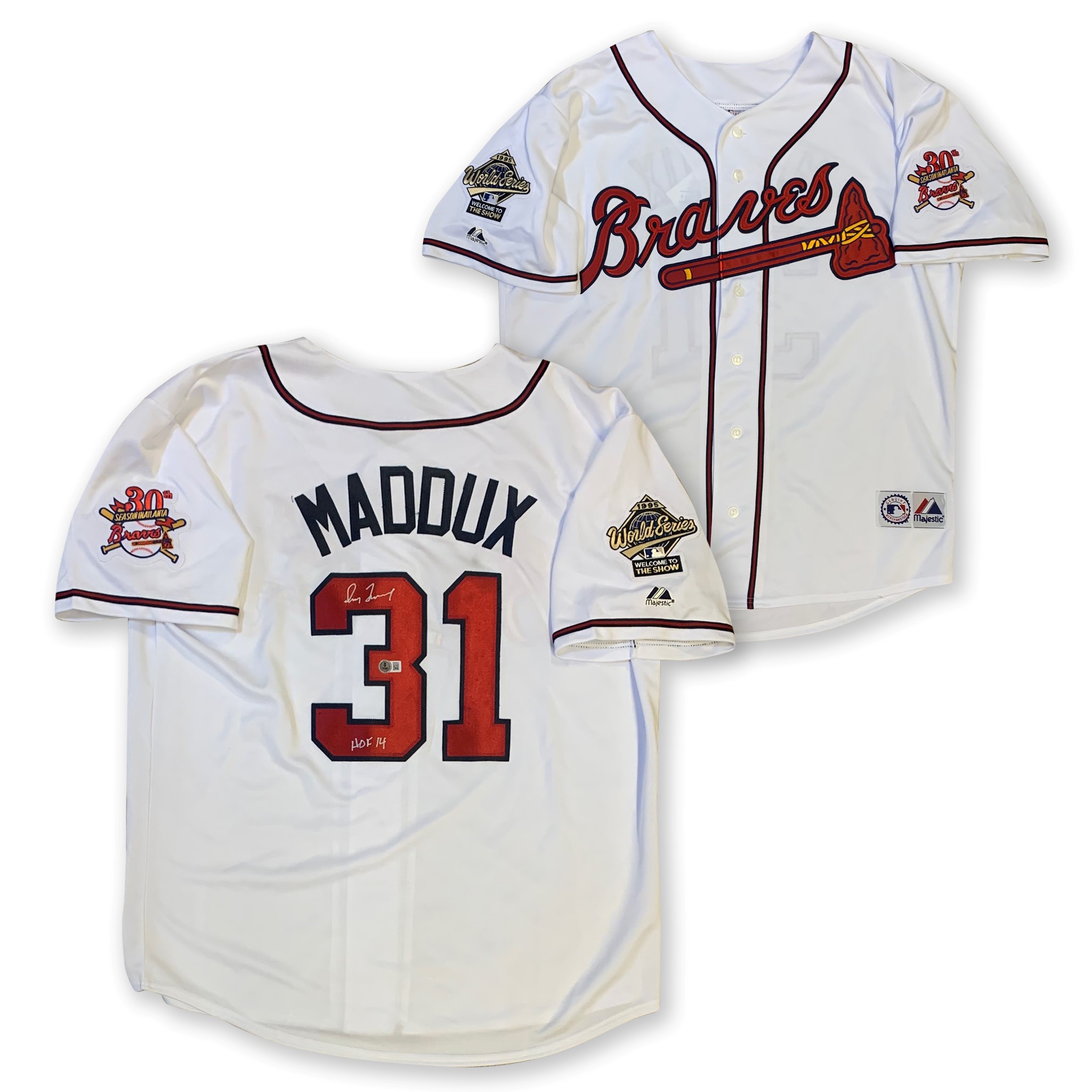 Greg Maddux Autographed Atlanta Braves Signed Majestic Baseball Jersey HOF 14 Beckett COA