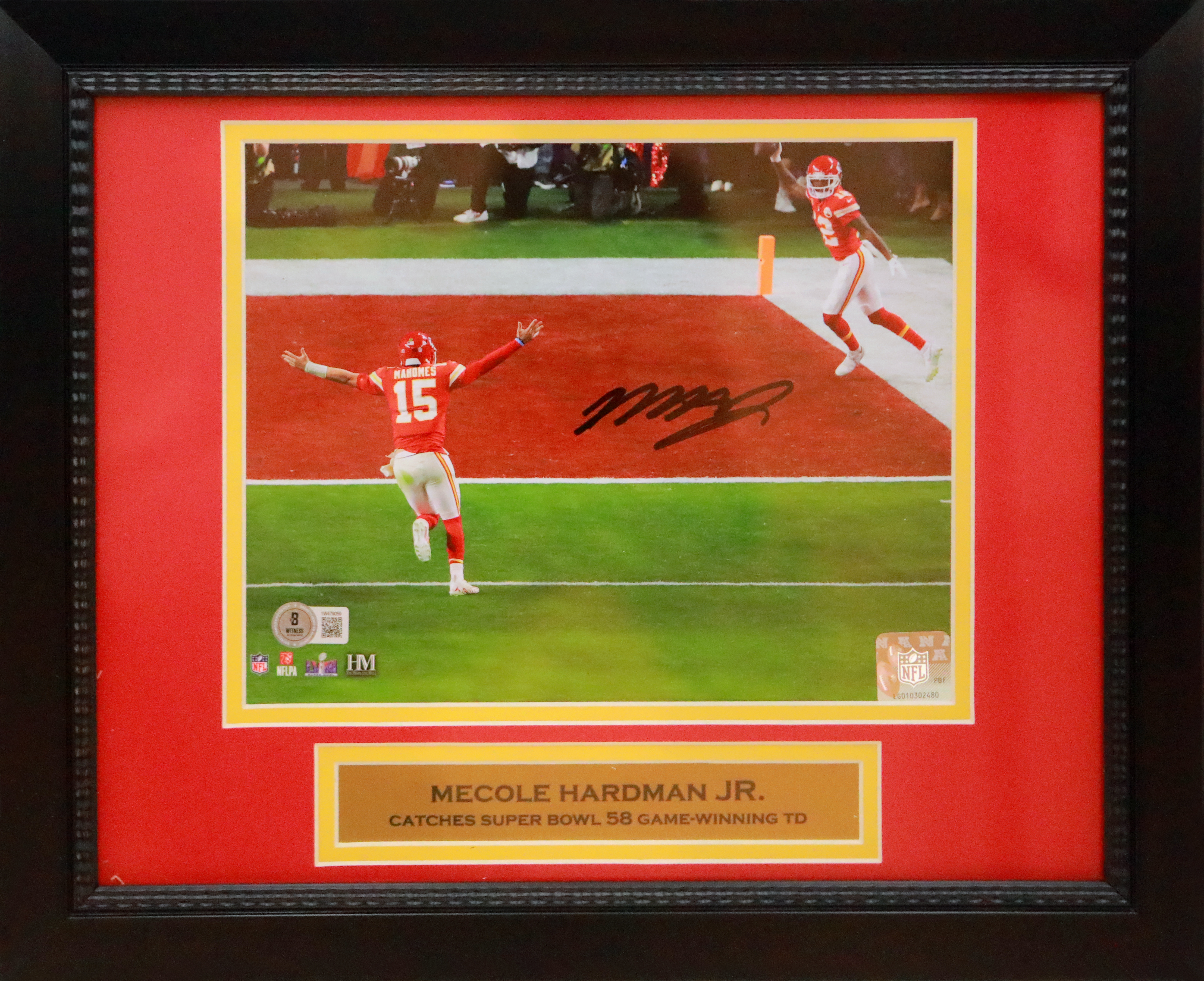 Mecole Hardman Jr Autographed Kansas City Chiefs Signed Super Bowl 58 Game Winning Touchdown From Patrick Mahomes Signed 8x10 Football Framed Photo Beckett COA