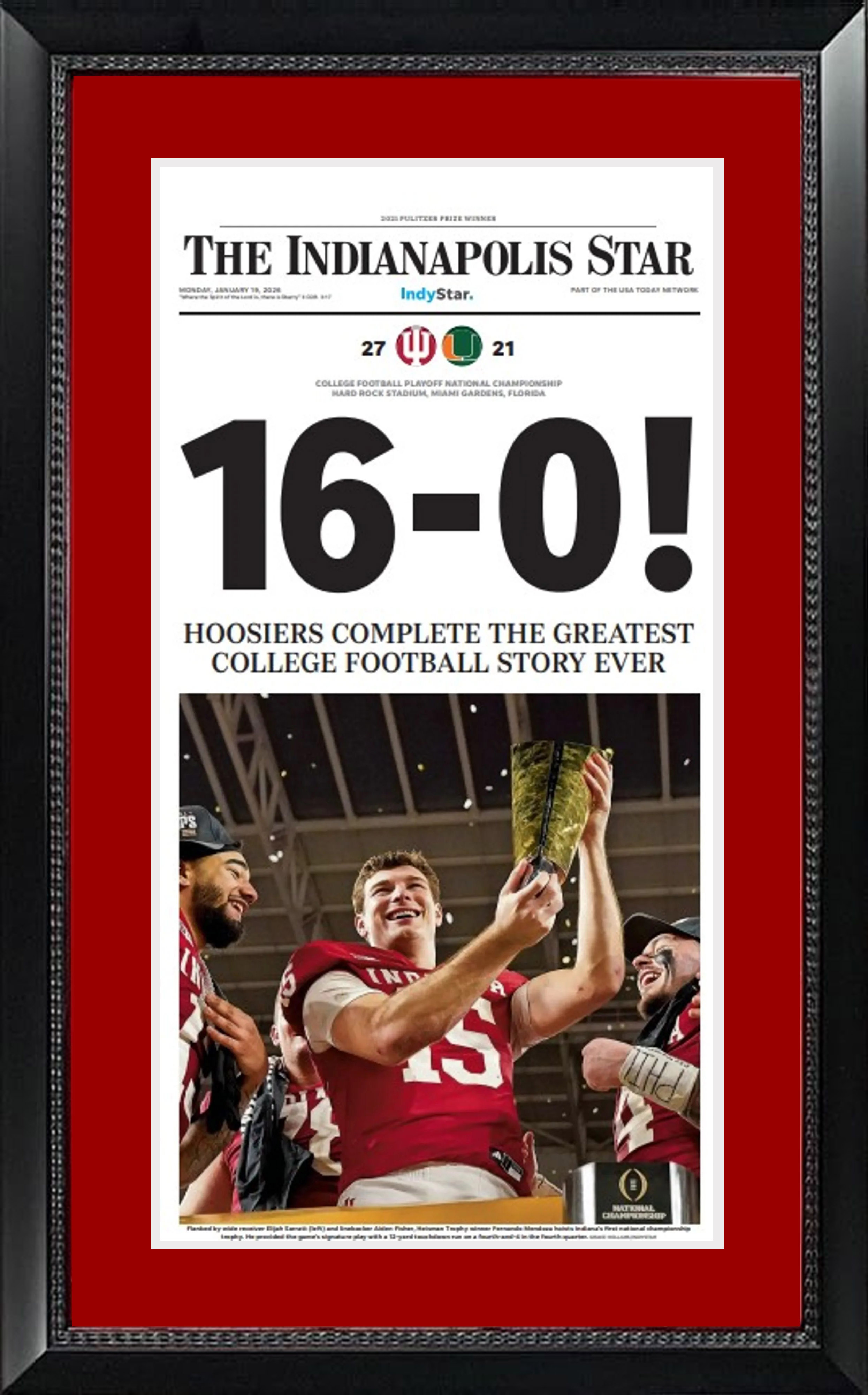 Indiana Hoosiers Perfect Season National Championship Original Newspaper Framed Display 14x26