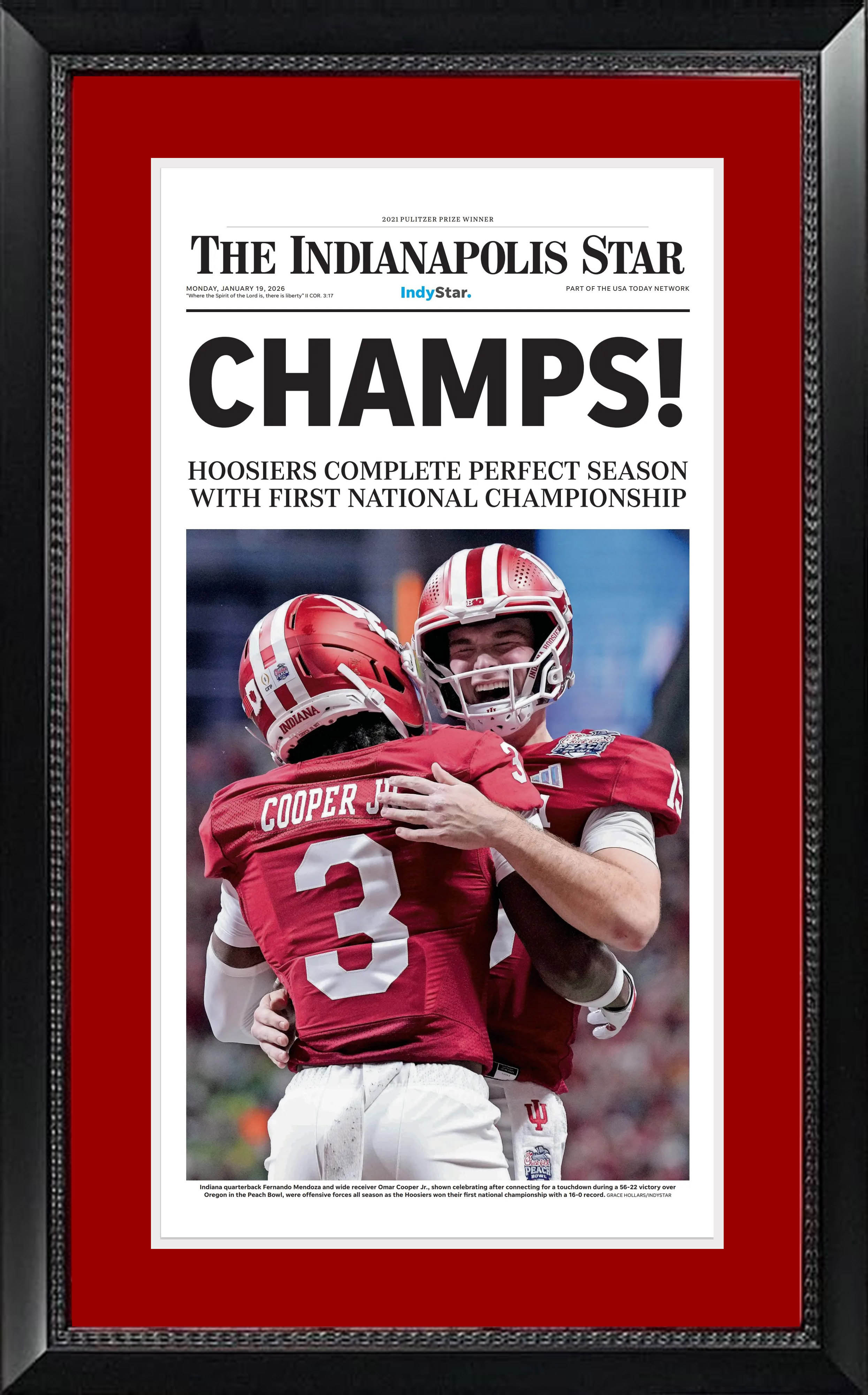Indiana Hoosiers National Champions Original Newspaper Front Page Framed 14x26