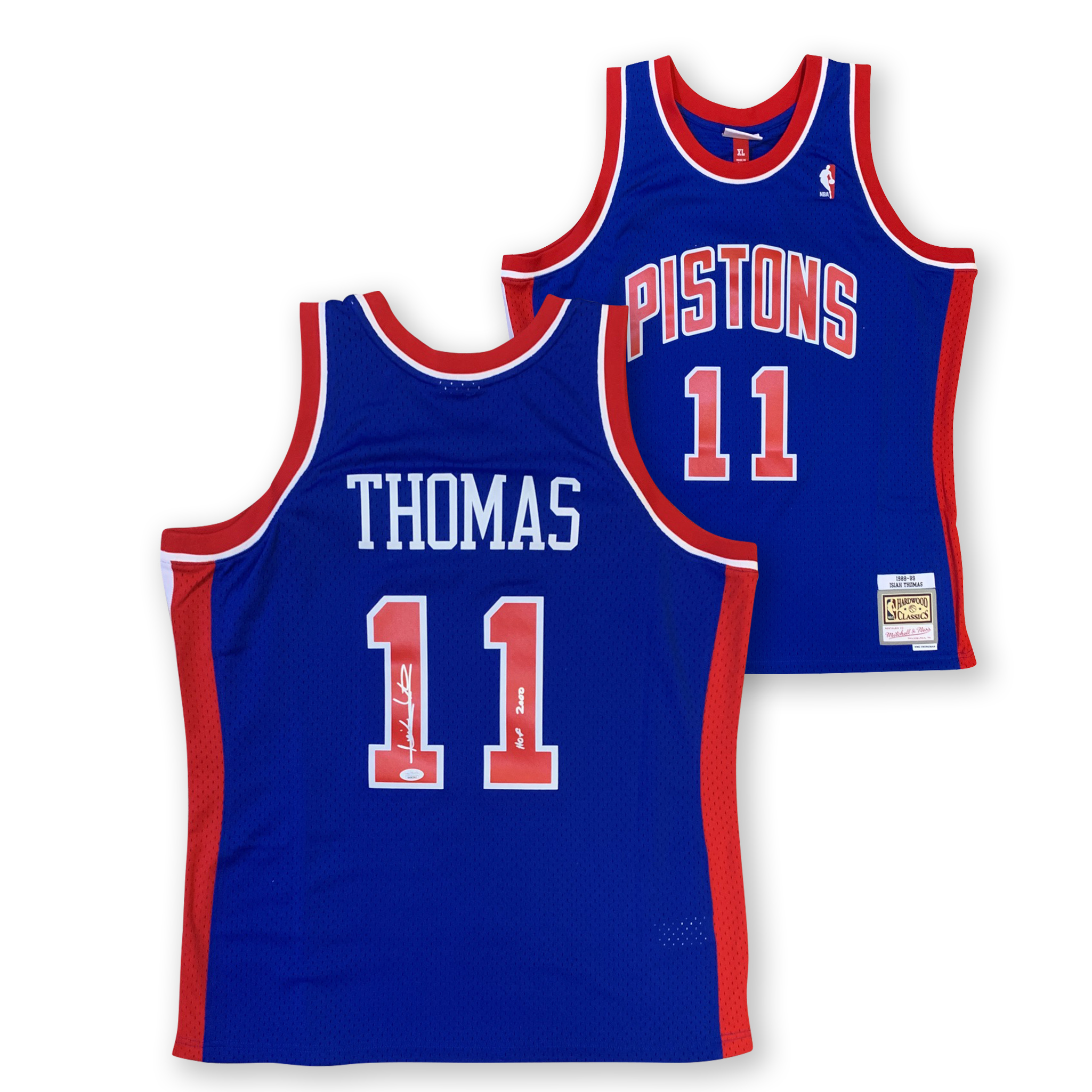 Isiah Thomas Autographed Detroit Pistons Signed Mitchell & Ness Swingman Basketball Jersey Hall of Fame HOF 2000 JSA COA