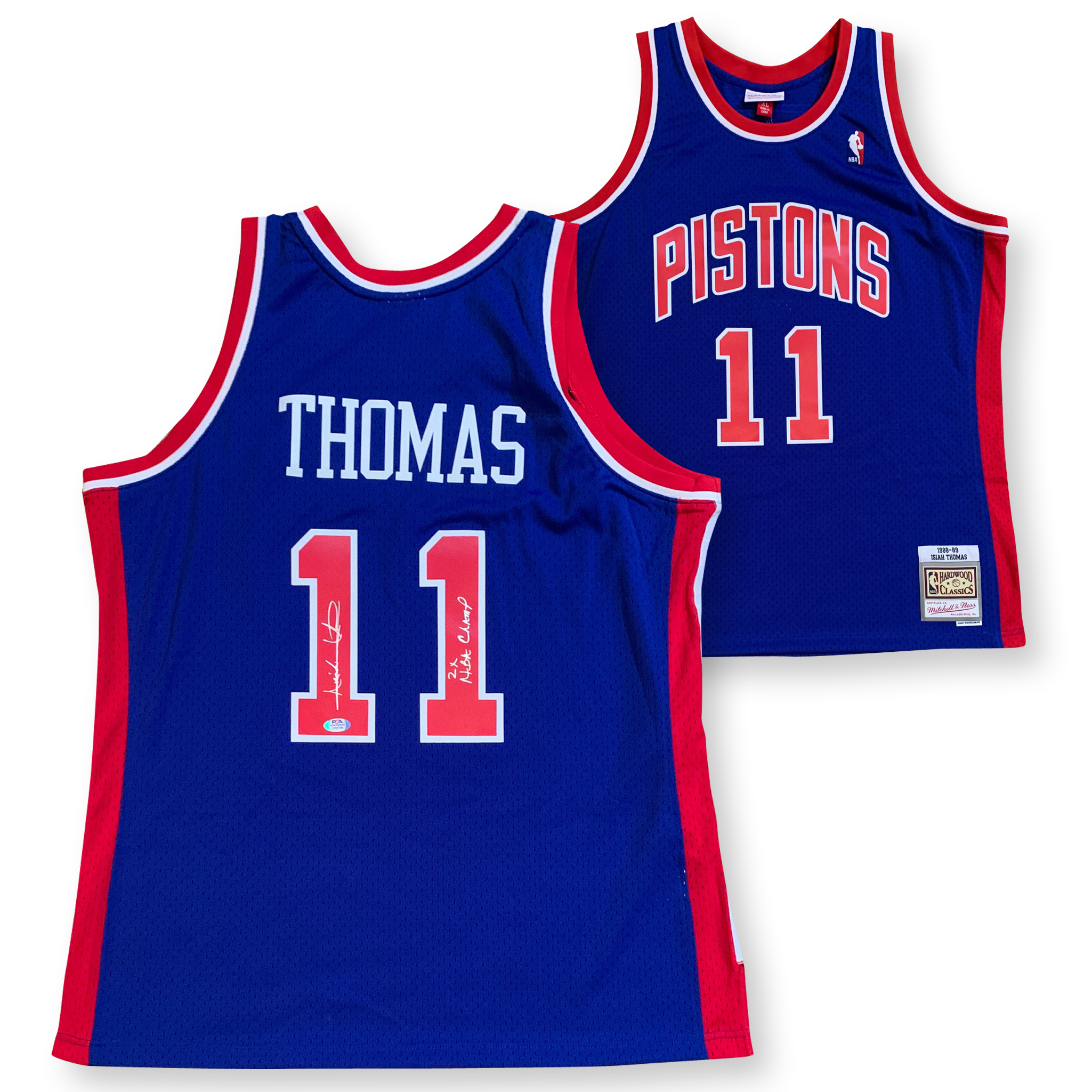 Isiah Thomas Autographed Detroit Signed Mitchell & Ness Swingman Basketball Jersey 2 x CHAMP PSA DNA COA