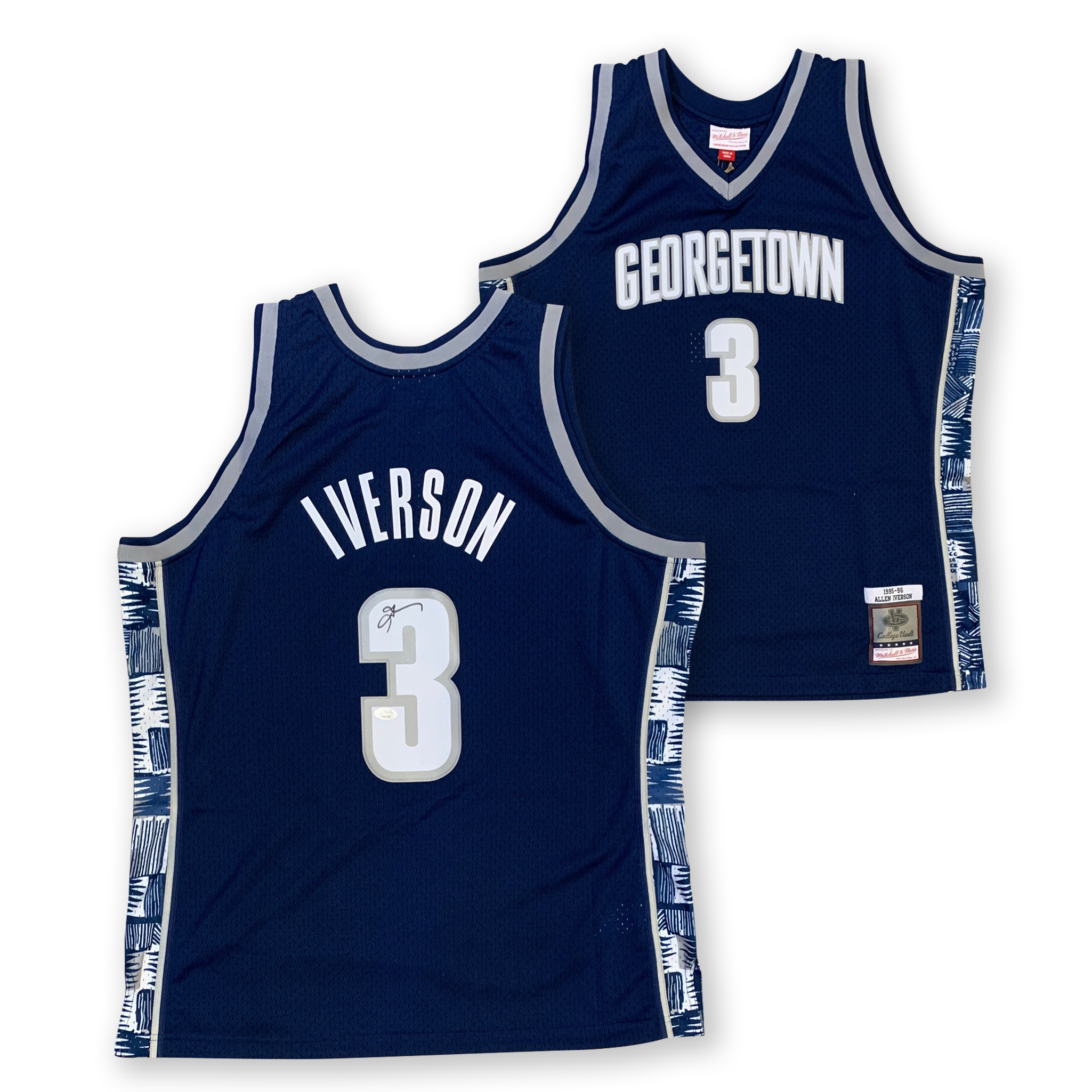 Allen Iverson Autographed Georgetown Hoyas Mitchell & Ness Swingman Signed Basketball Jersey JSA COA Blue