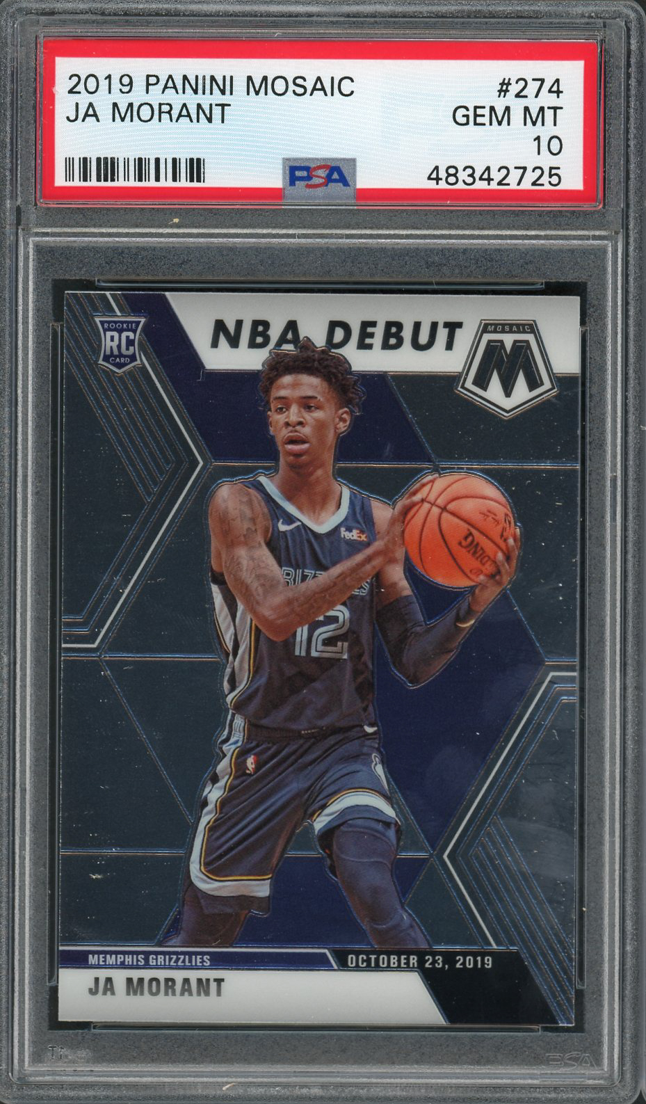 Ja Morant Memphis Grizzles 2019 Panini Mosaic Debut Basketball Rookie Card RC #274 Graded PSA 10 GEM MINT