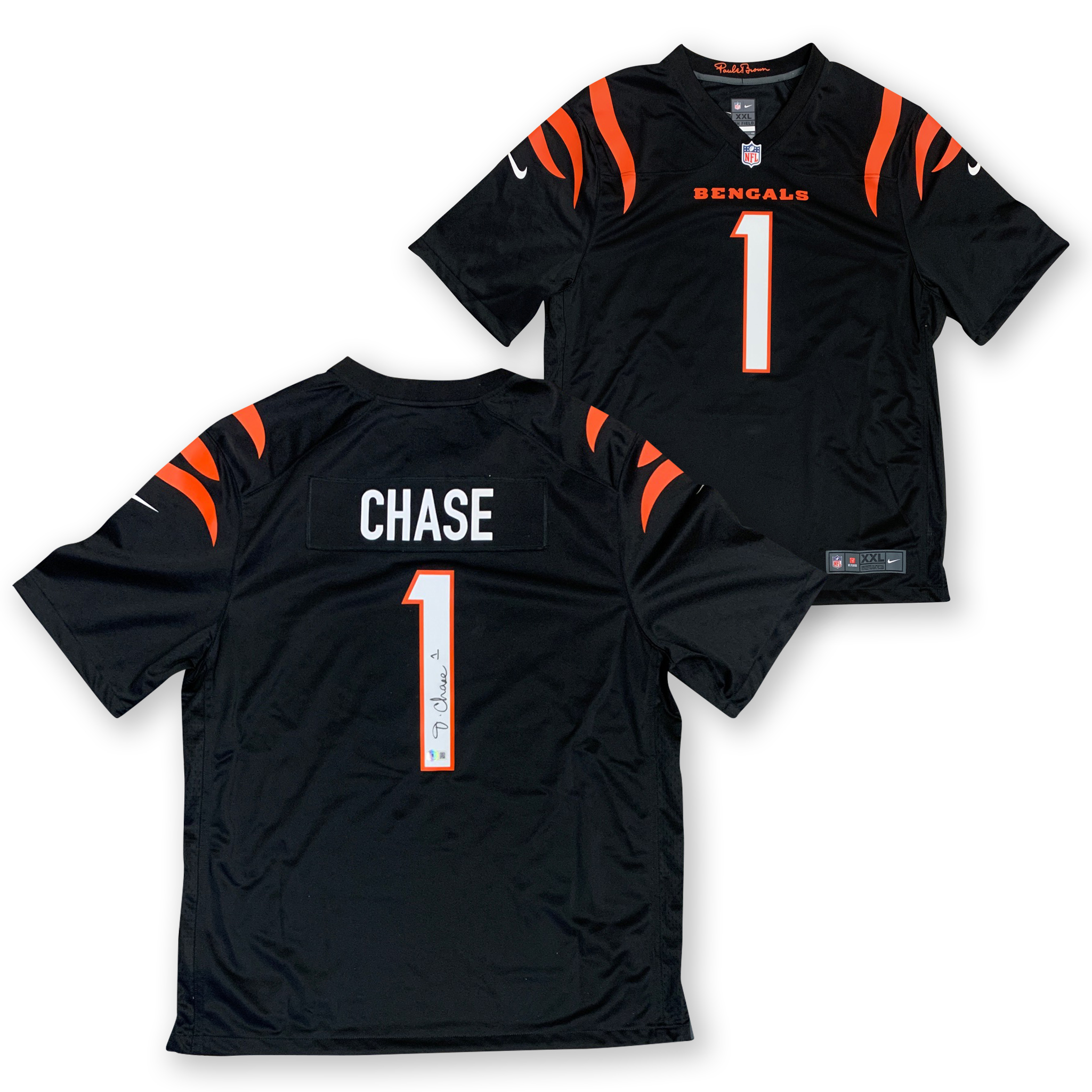 Ja'Marr Chase Autographed Cincinnati Bengals Signed Nike Game Black Football Jersey Beckett COA Smudged 1