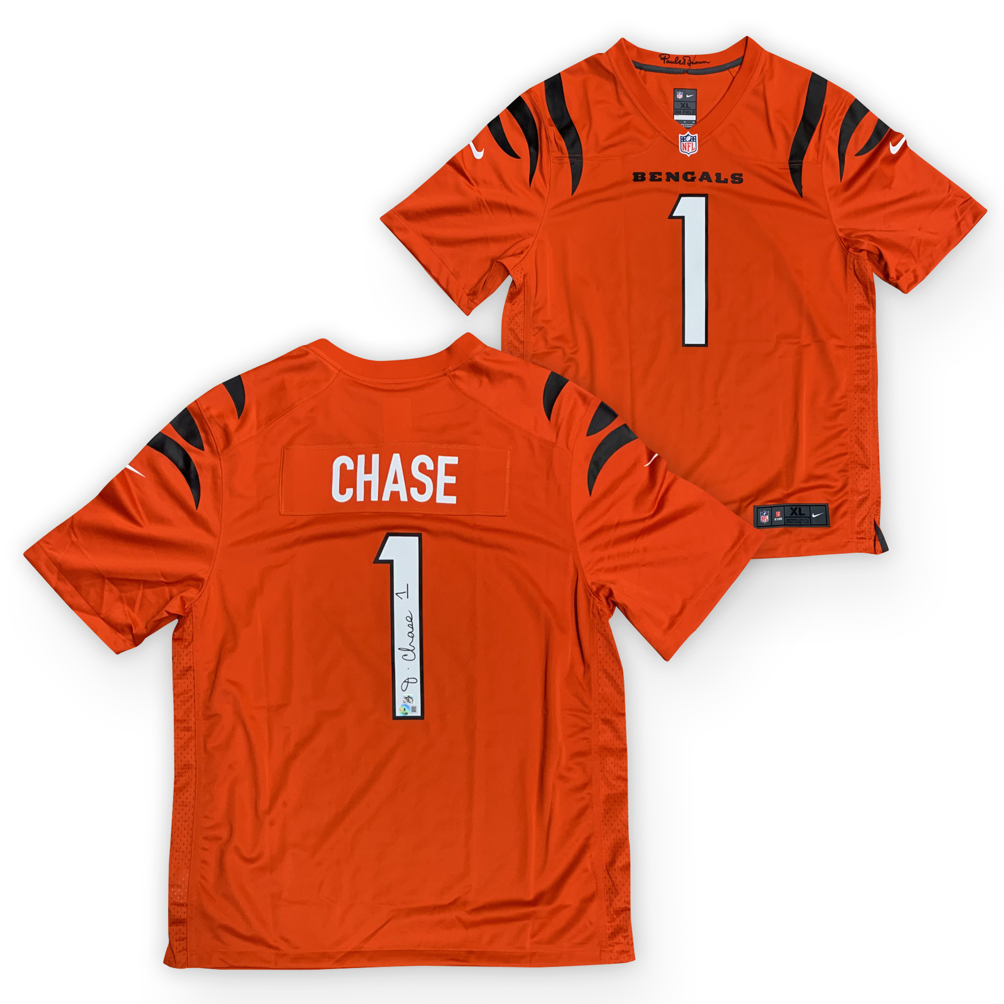 Ja'Marr Chase Autographed Cincinnati Bengals Signed Nike Game Orange Football Jersey Beckett COA