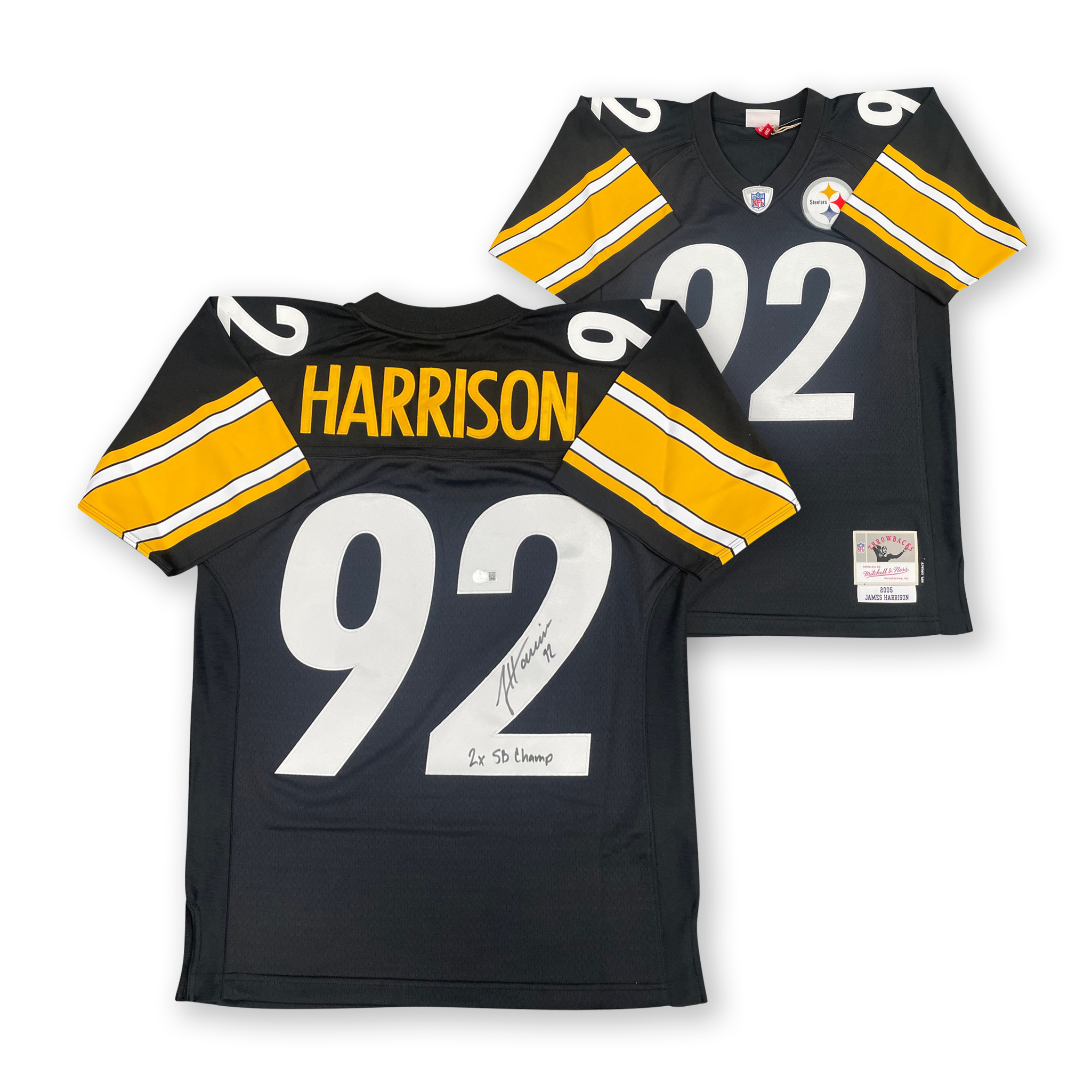 James Harrison Autographed Pittsburgh Steelers Signed Mitchell and Ness Football Jersey 2 x SB CHAMP Beckett COA James Harrison Autographed Pittsburgh Steelers Signed Mitchell and Ness Football Jersey 2 x SB CHAMP Beckett COA