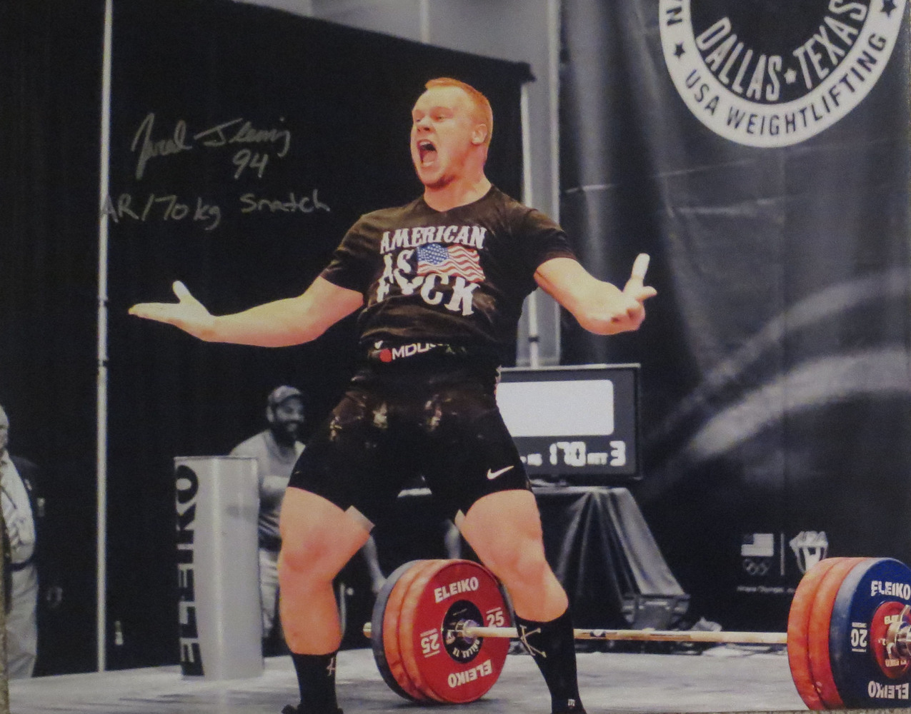 Jared Fleming Autographed USA Weightlifting American Record 170 Snatch Signed 16x20 Photo 3