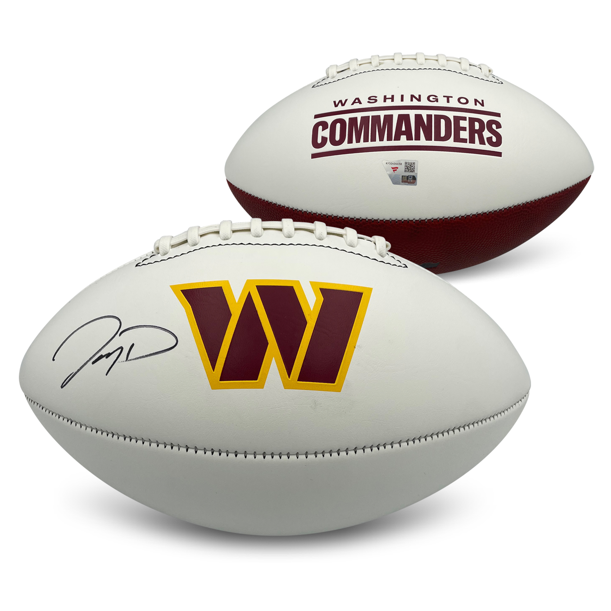 Jayden Daniels Autographed Washington Commanders Signed White Panel Logo Football Fanatics Authentic COA